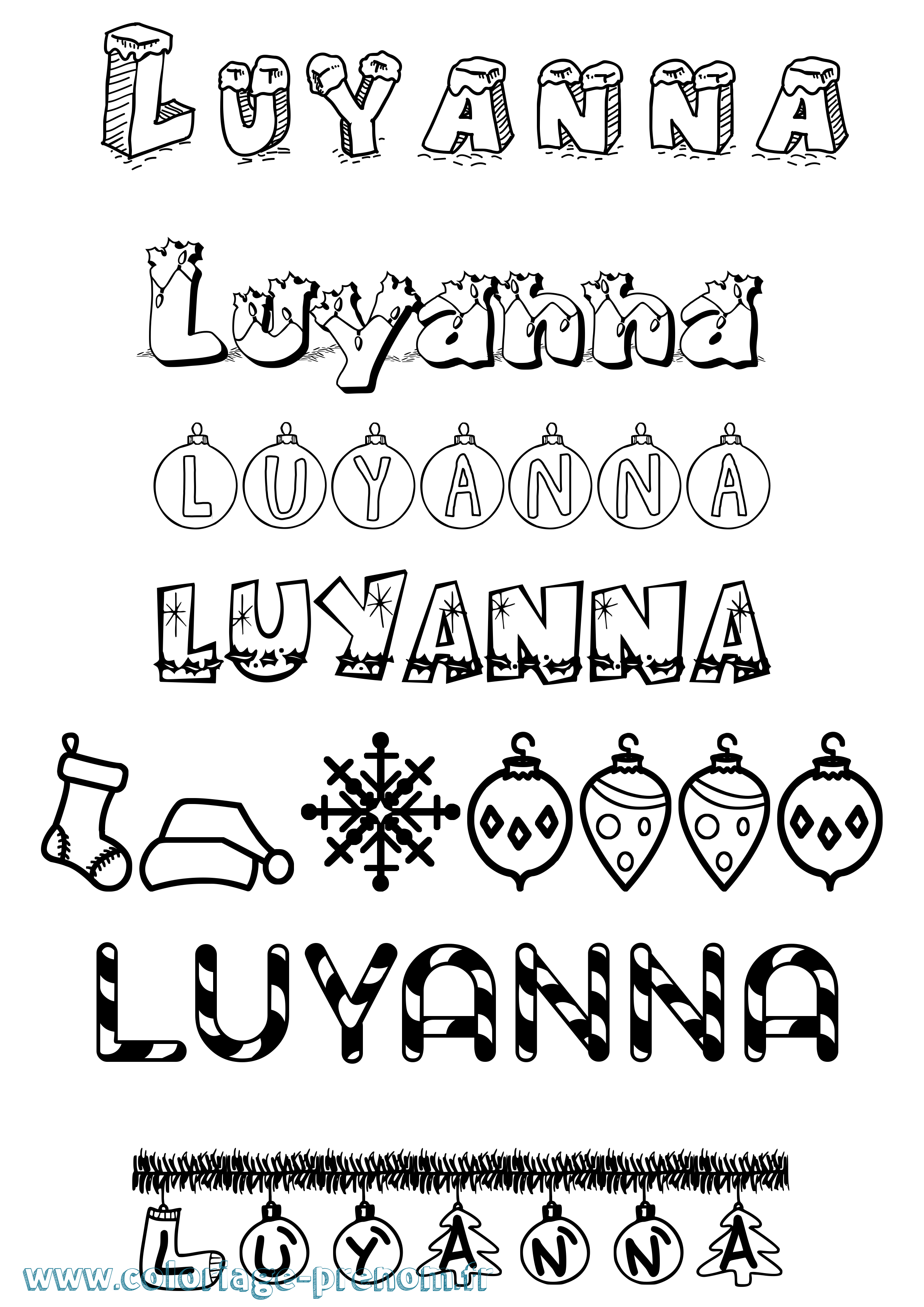 Coloriage Luyanna Noël Coloriage prénom Luyanna Noël