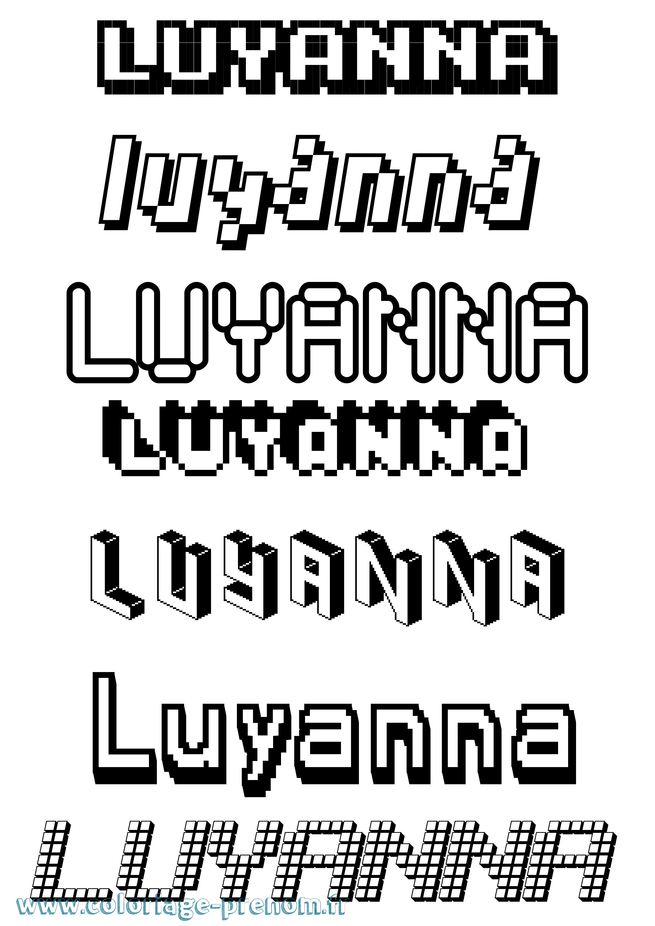 Coloriage Luyanna Pixel Coloriage prénom Luyanna Pixel
