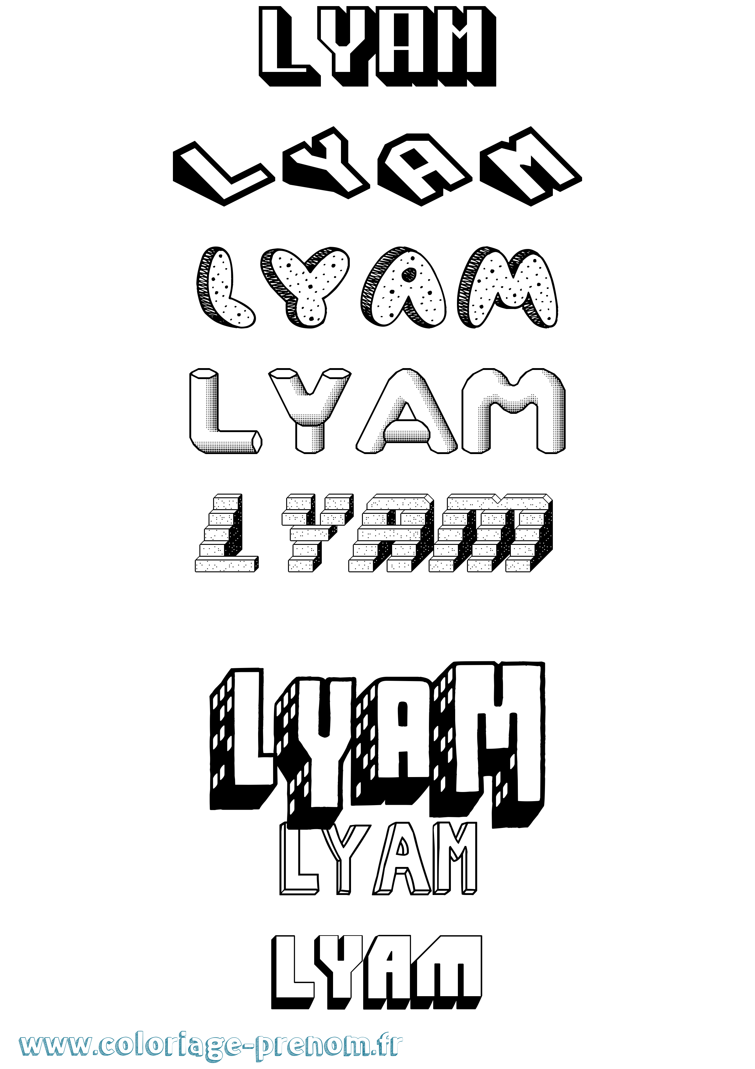 Coloriage Lyam Effet 3D Coloriage prénom Lyam Effet 3D