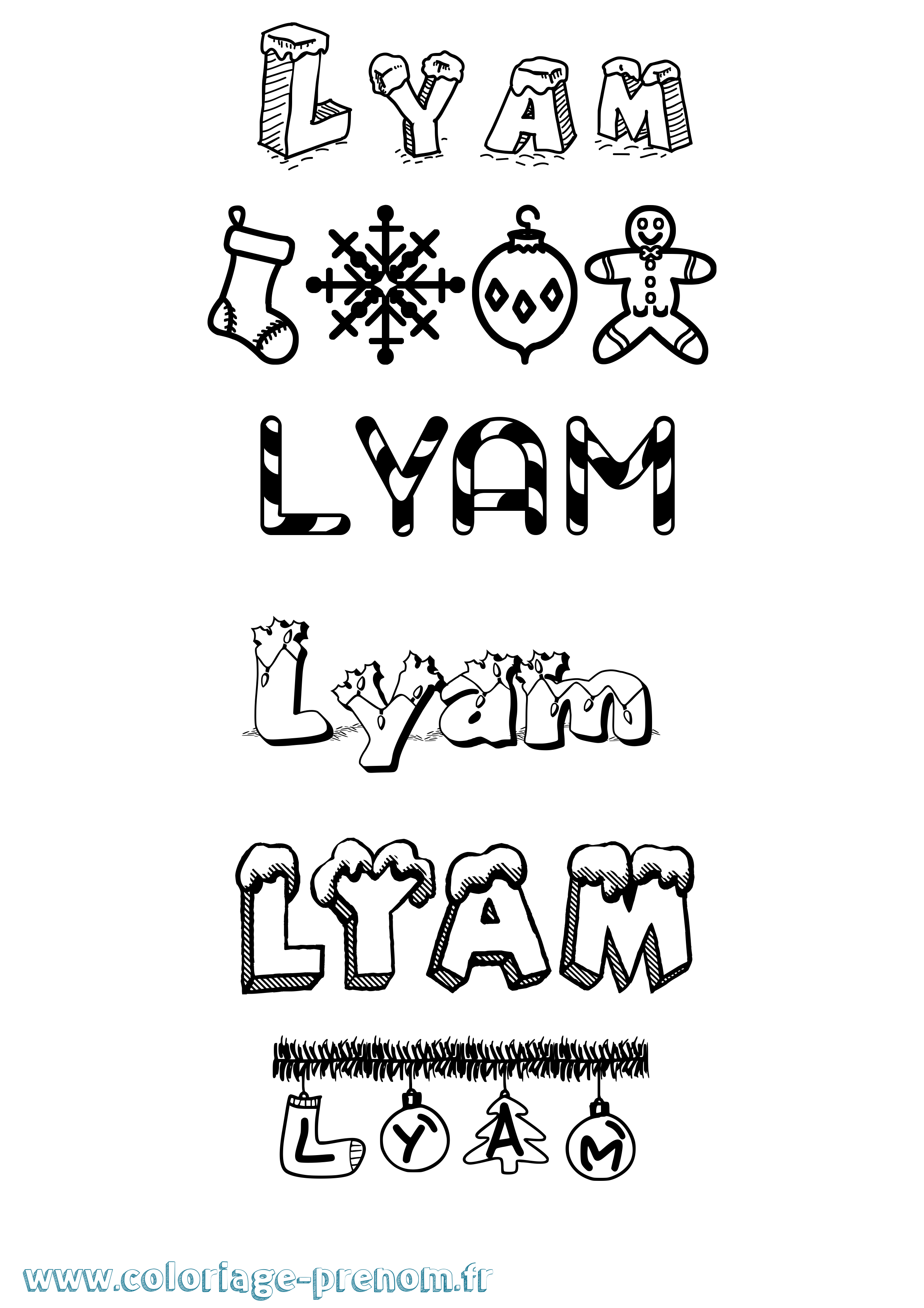 Coloriage Lyam Noël Coloriage prénom Lyam Noël