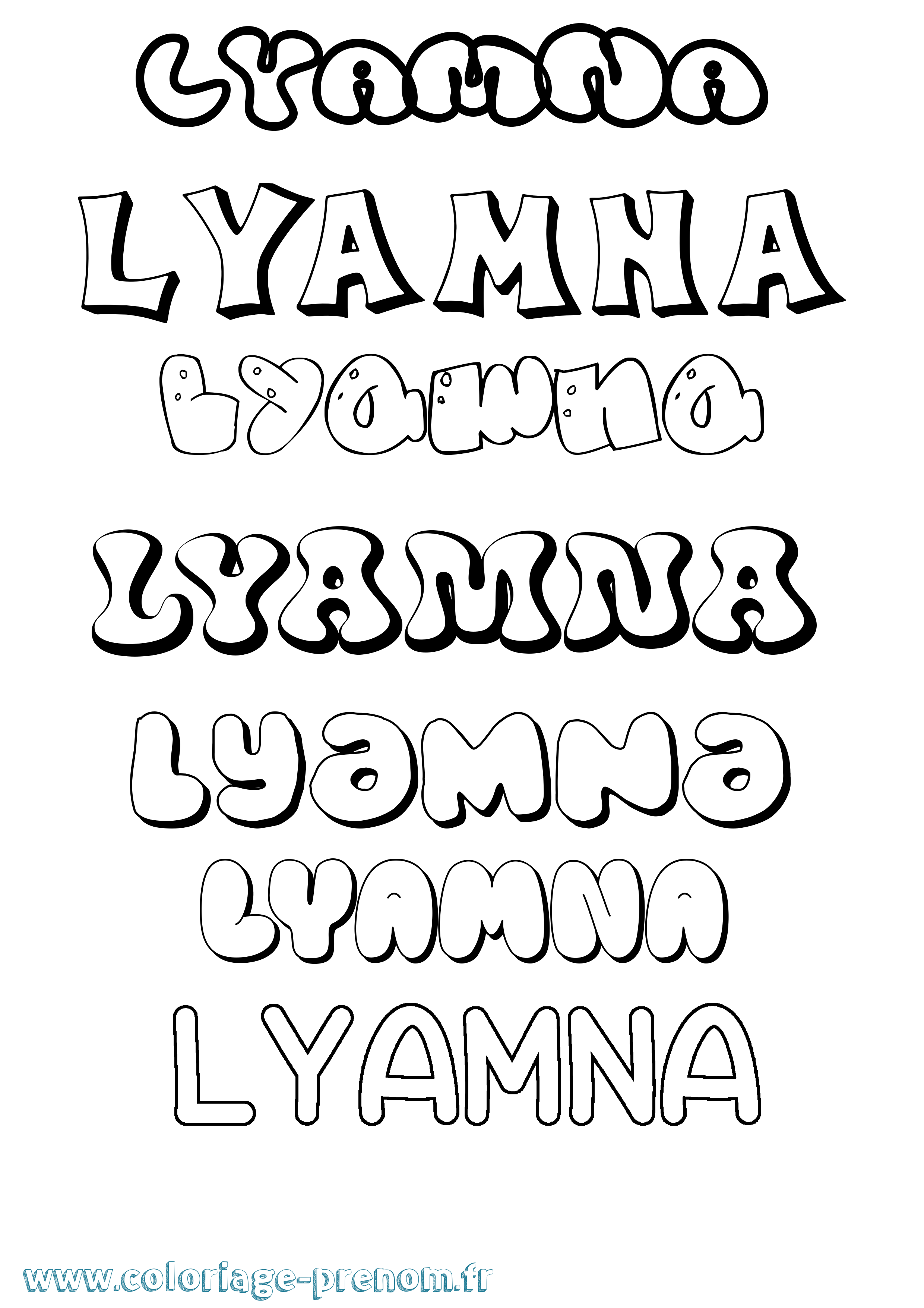 Coloriage Lyamna Bubble Coloriage prénom Lyamna Bubble