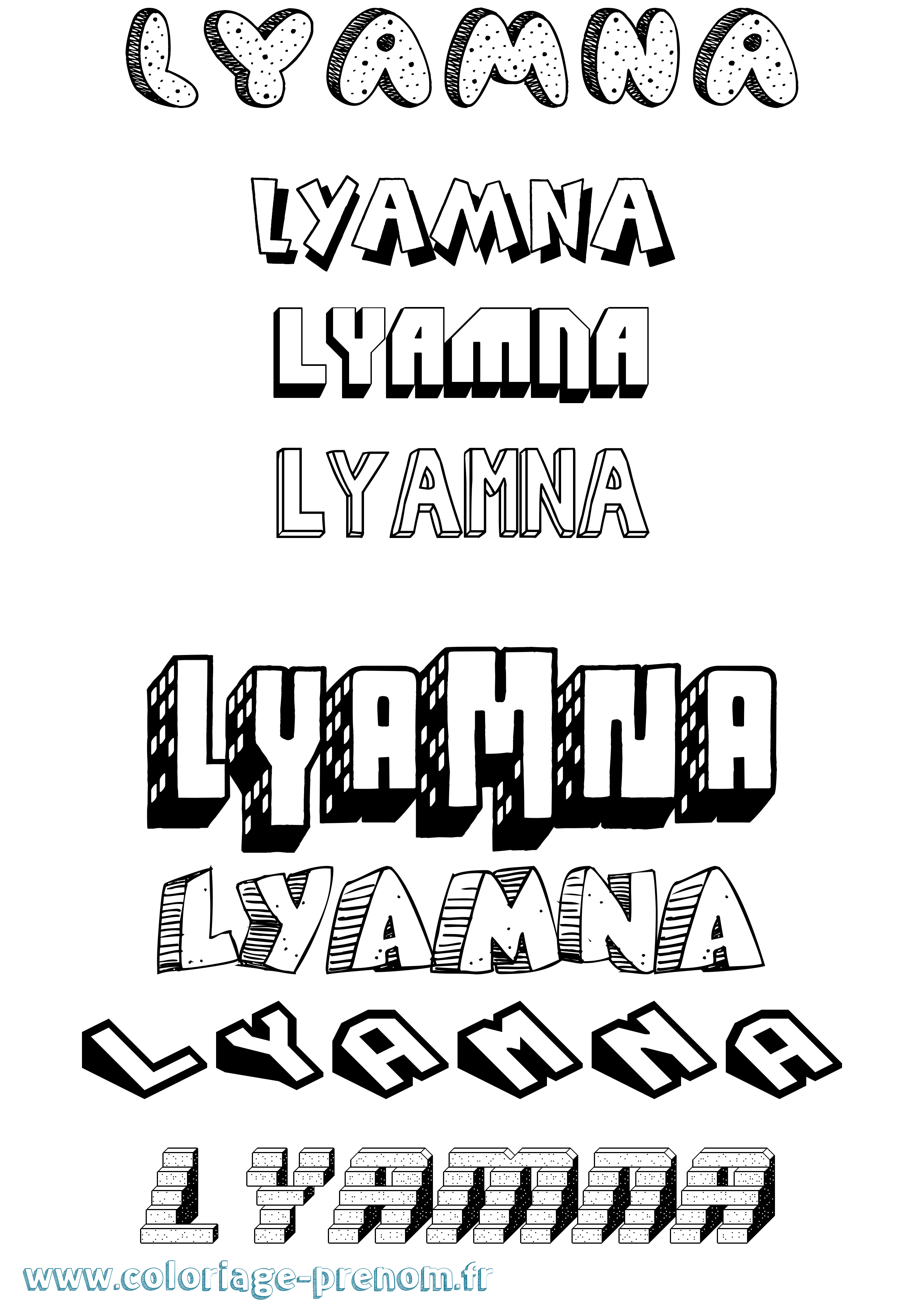 Coloriage Lyamna Effet 3D Coloriage prénom Lyamna Effet 3D
