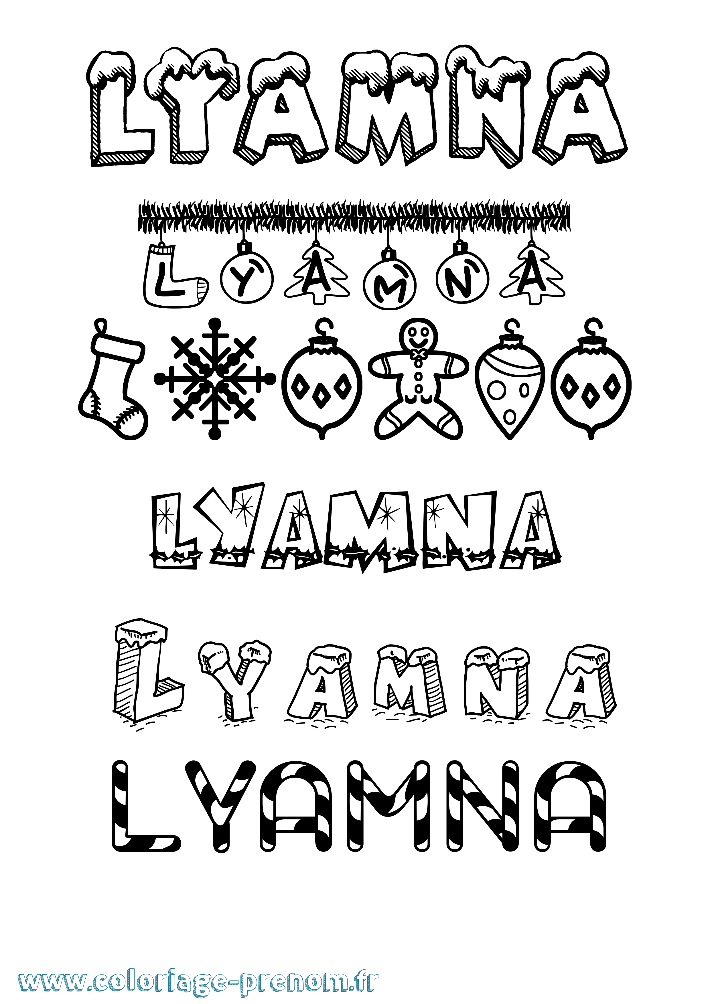 Coloriage Lyamna Noël Coloriage prénom Lyamna Noël