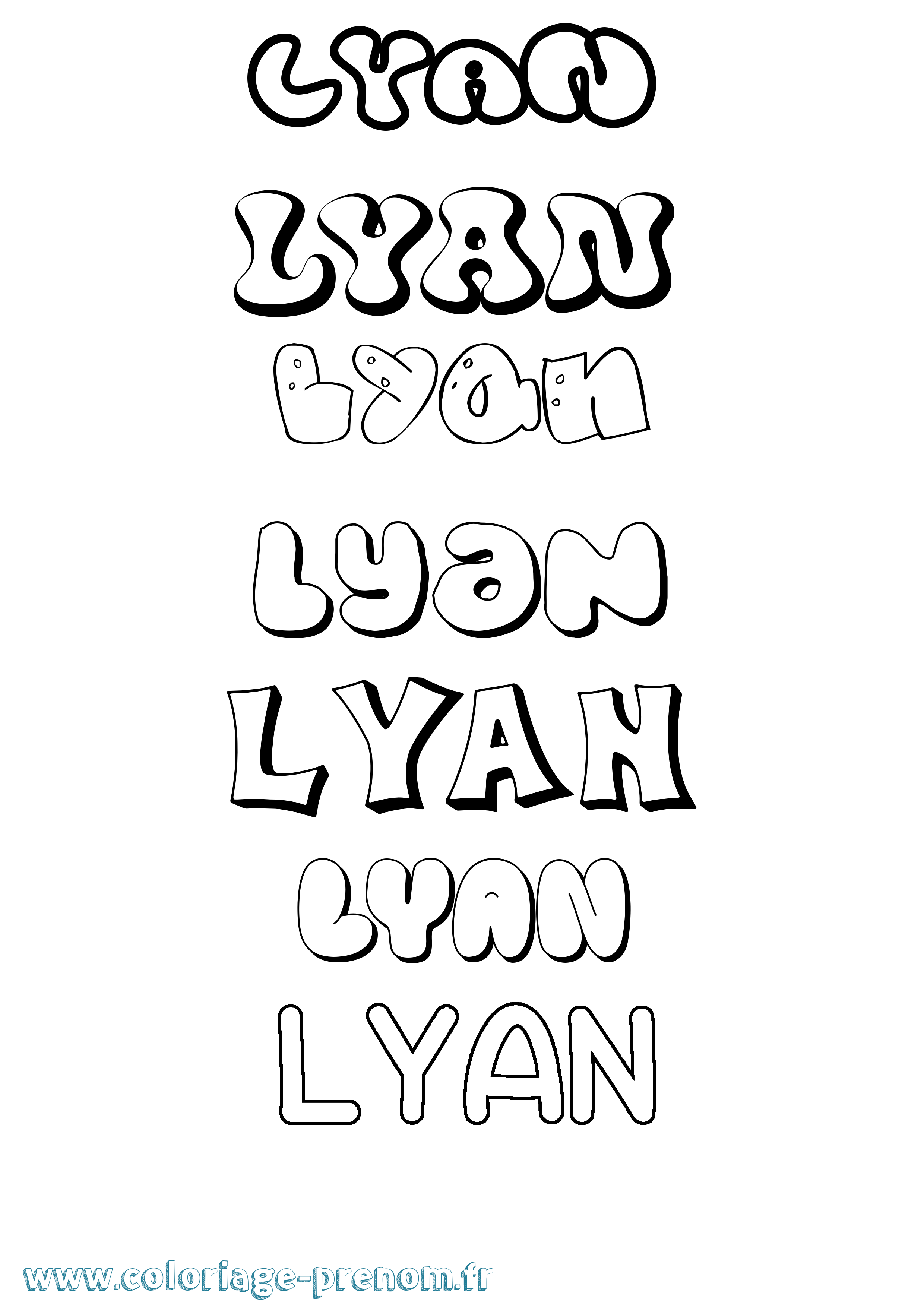 Coloriage Lyan Bubble Coloriage prénom Lyan Bubble