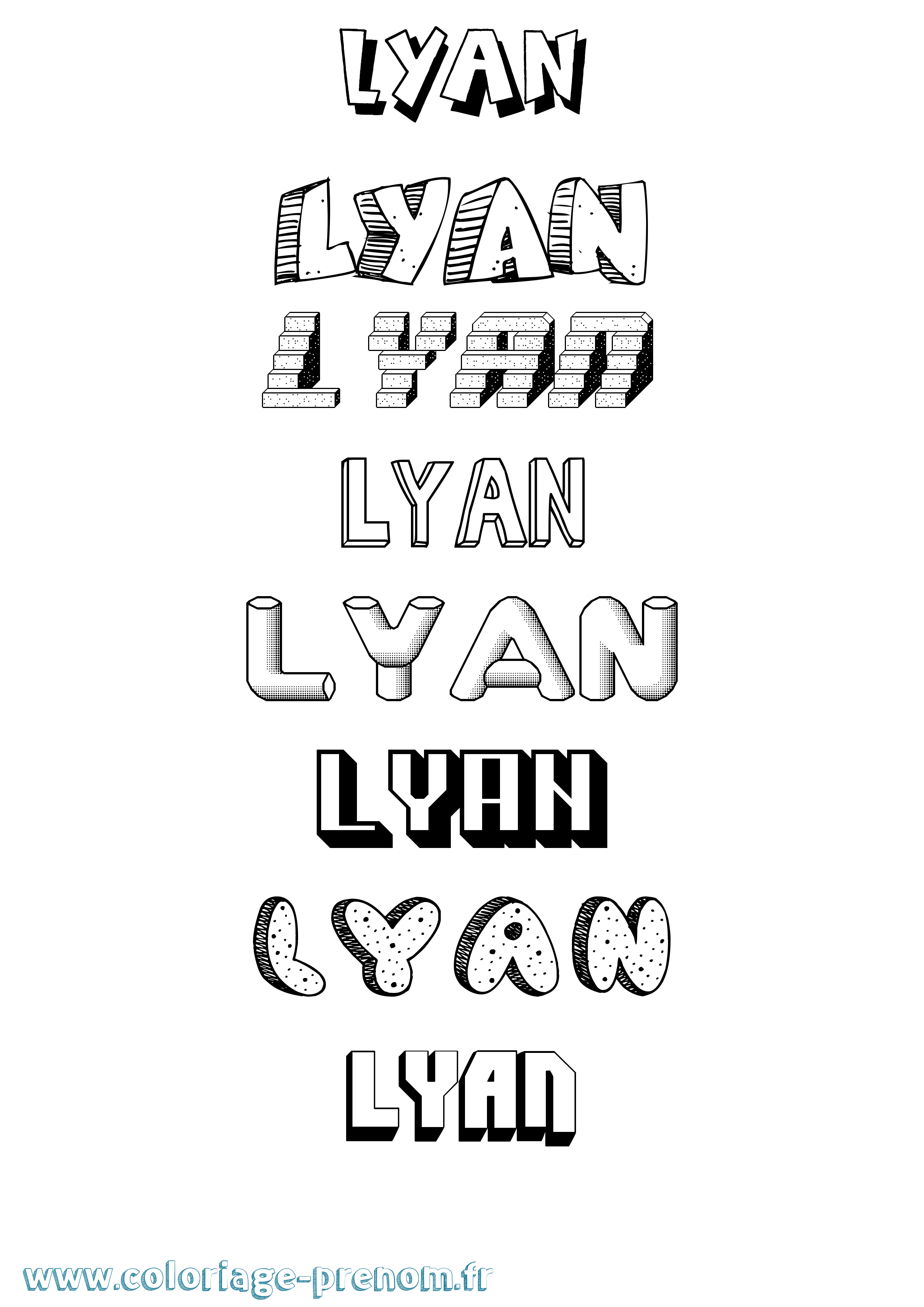 Coloriage Lyan Effet 3D Coloriage prénom Lyan Effet 3D