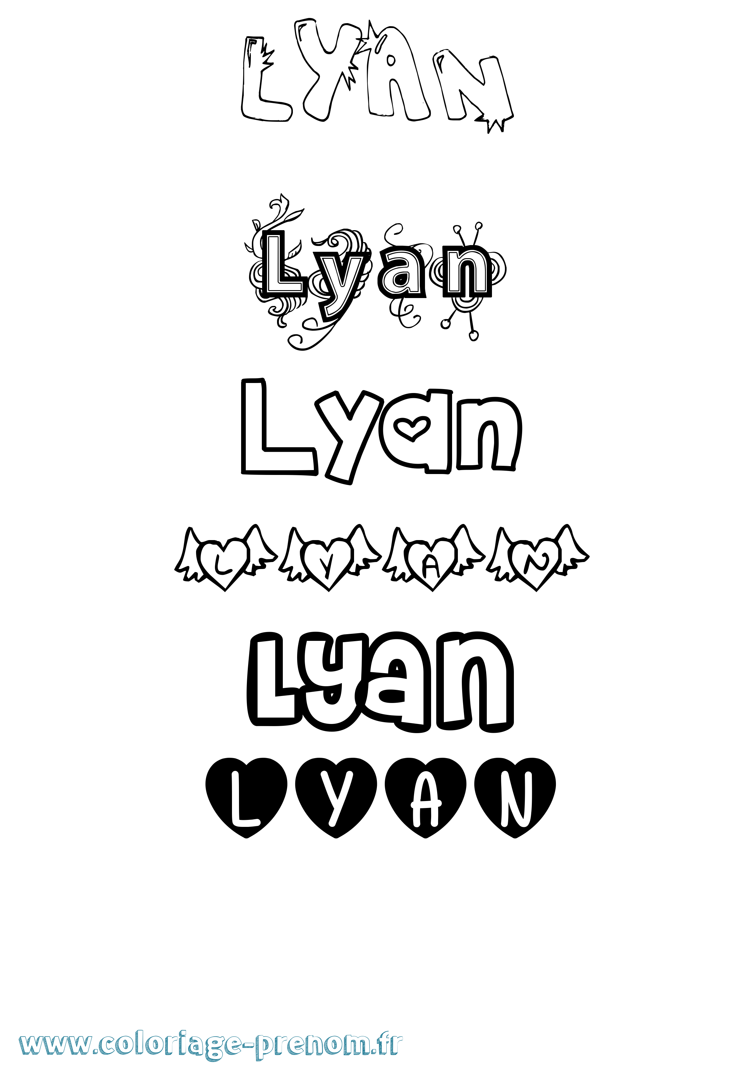 Coloriage Lyan Girly Coloriage prénom Lyan Girly