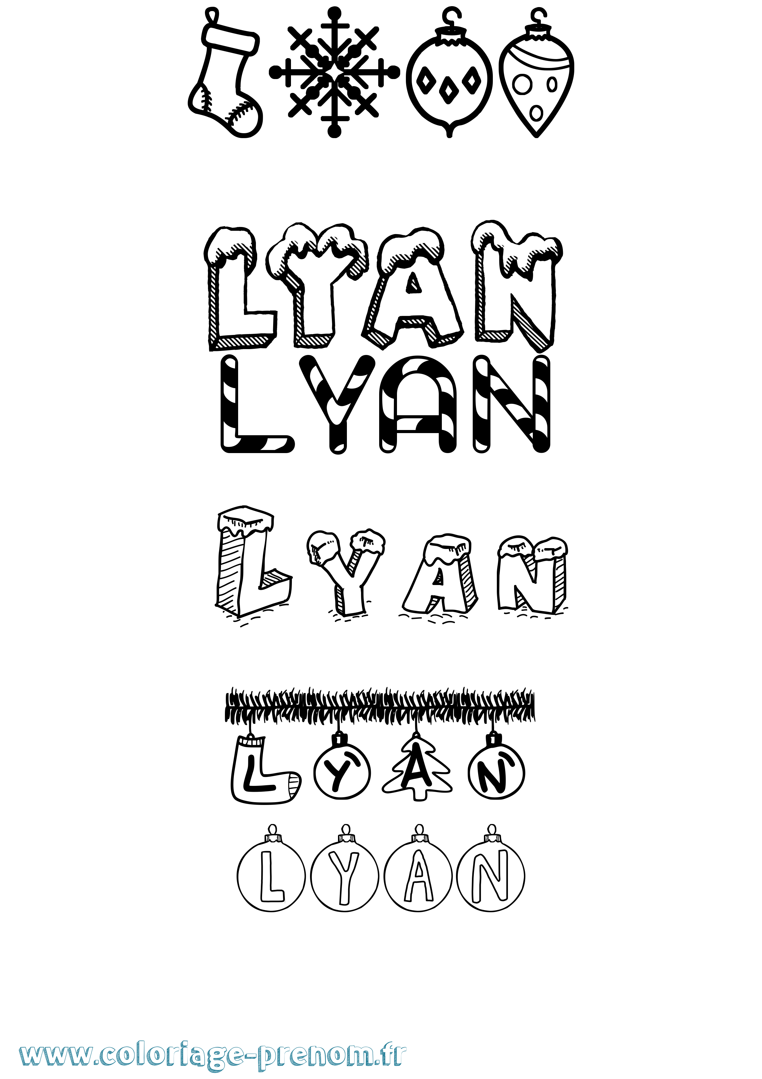 Coloriage Lyan Noël Coloriage prénom Lyan Noël