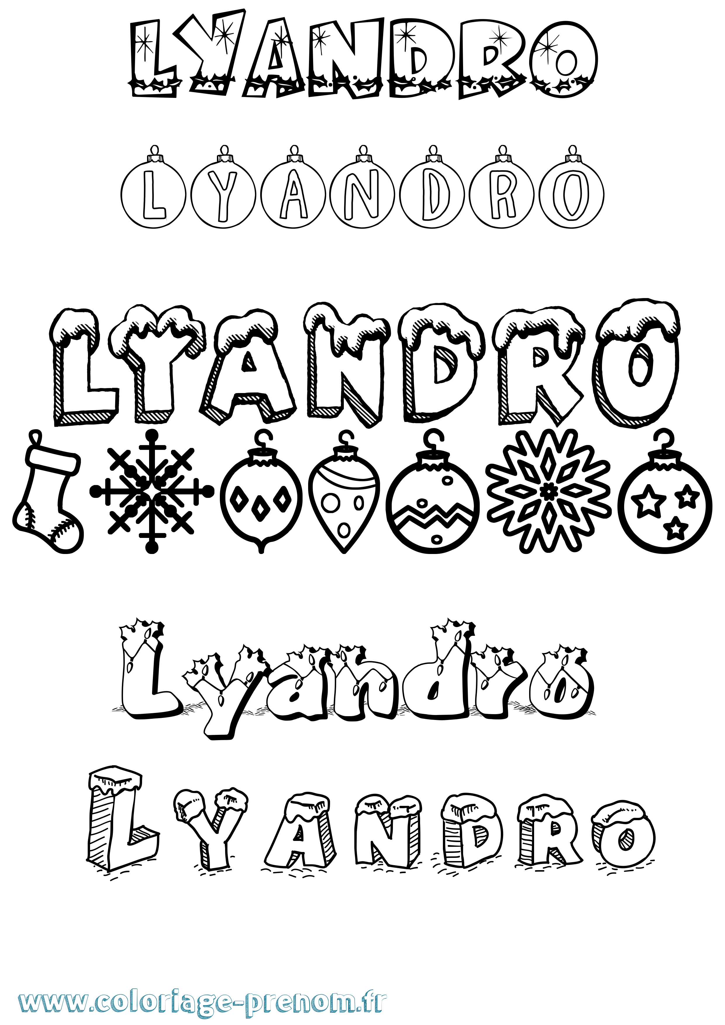 Coloriage Lyandro Noël Coloriage prénom Lyandro Noël