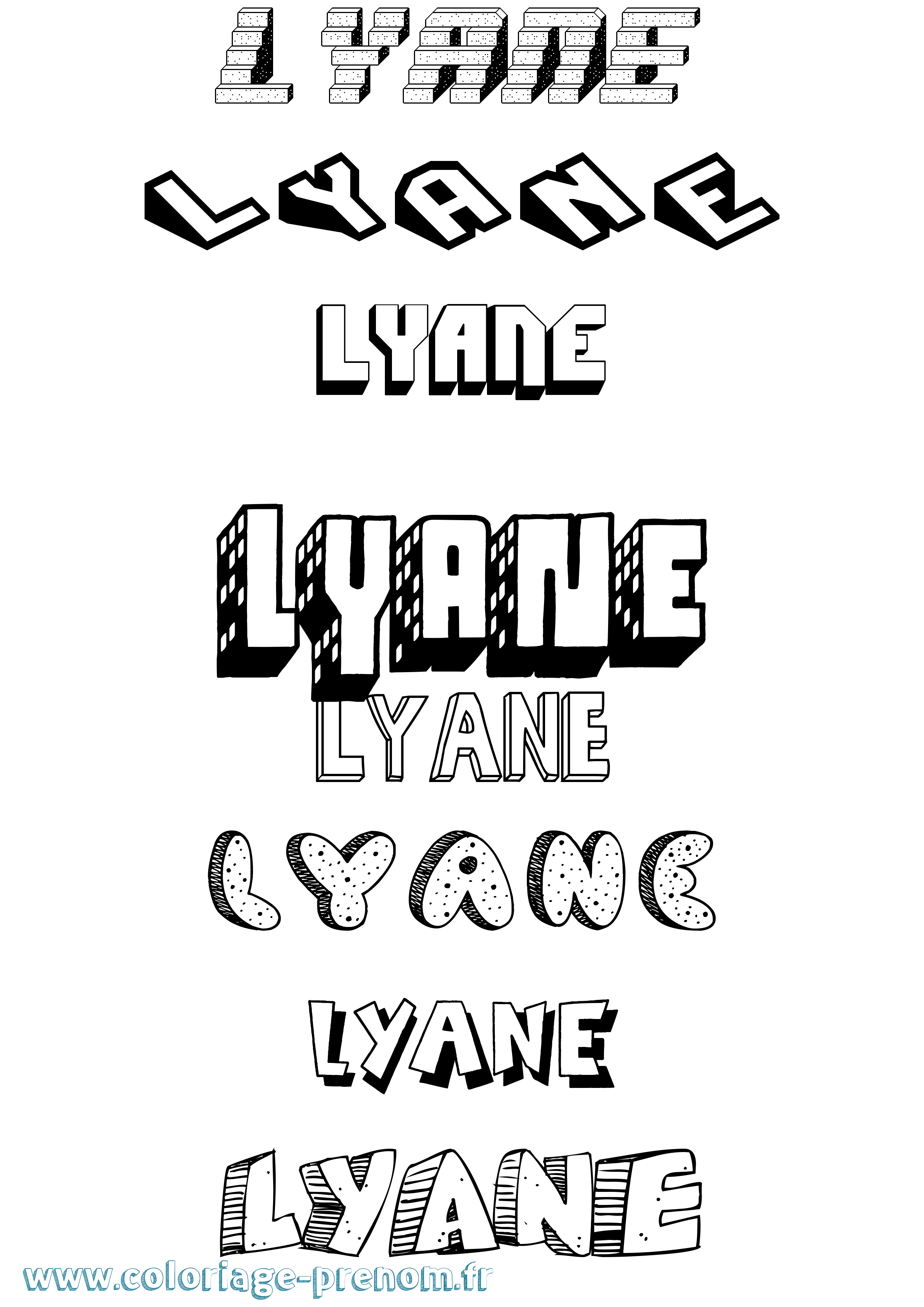 Coloriage Lyane Effet 3D Coloriage prénom Lyane Effet 3D