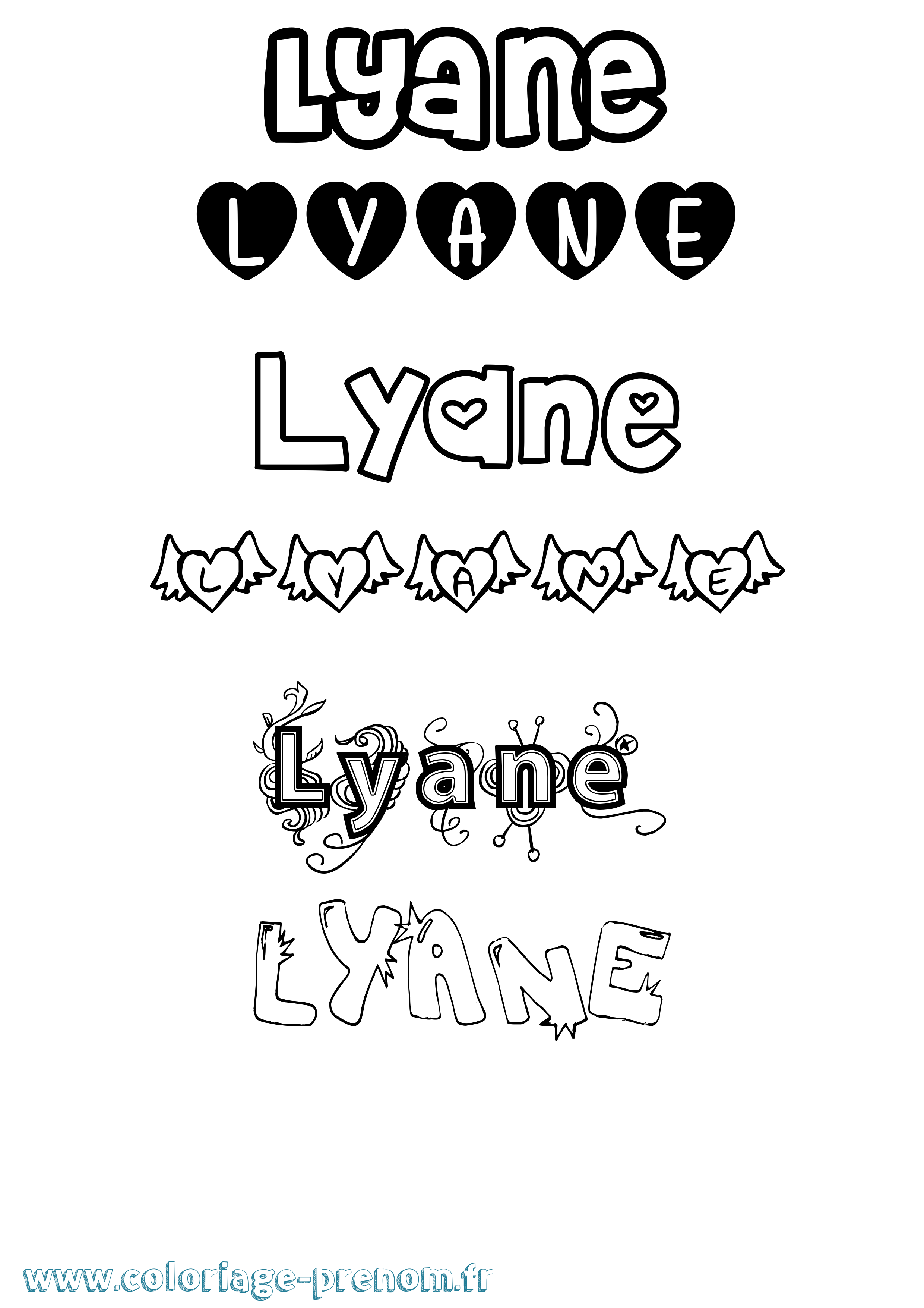 Coloriage Lyane Girly Coloriage prénom Lyane Girly