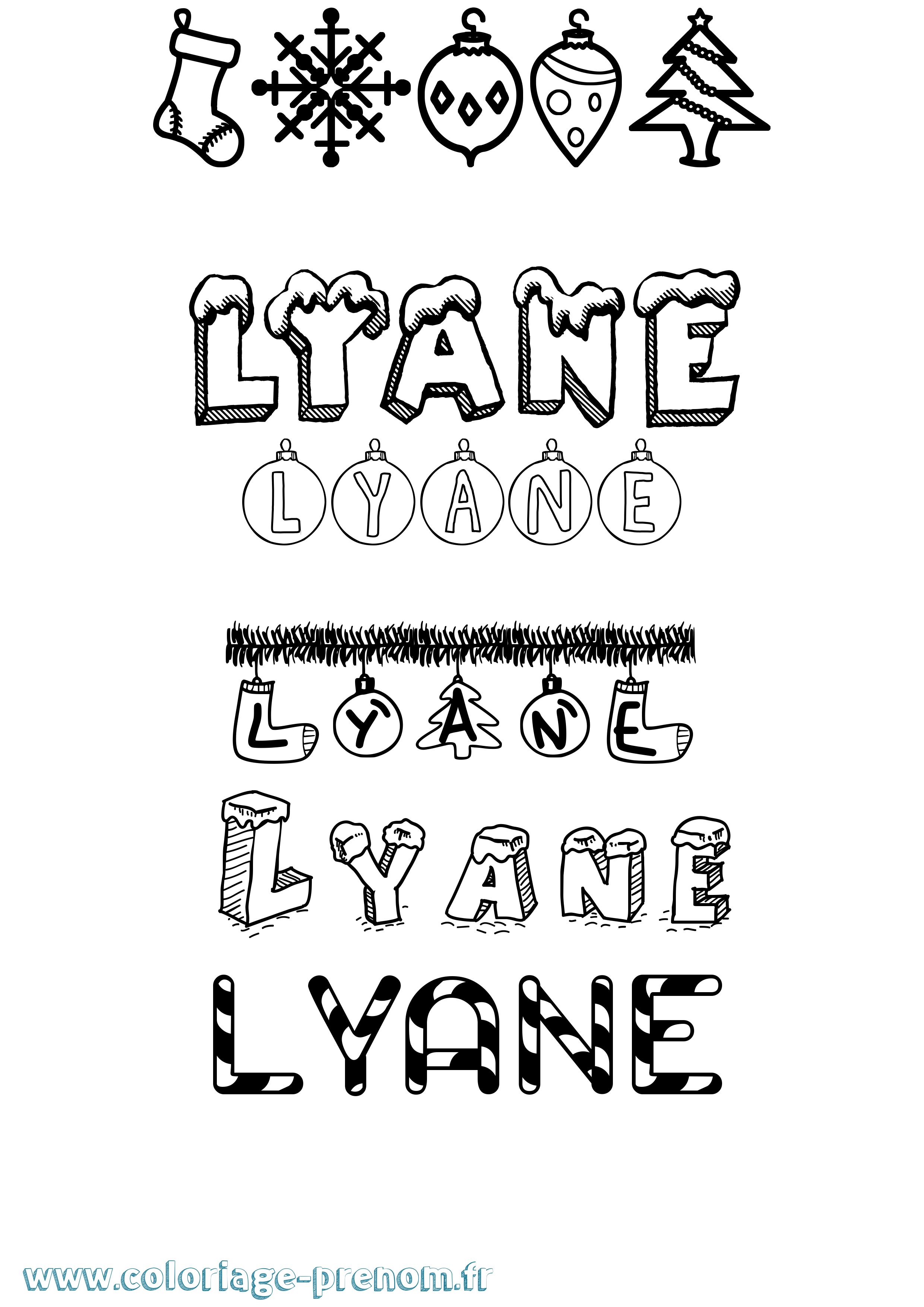 Coloriage Lyane Noël Coloriage prénom Lyane Noël