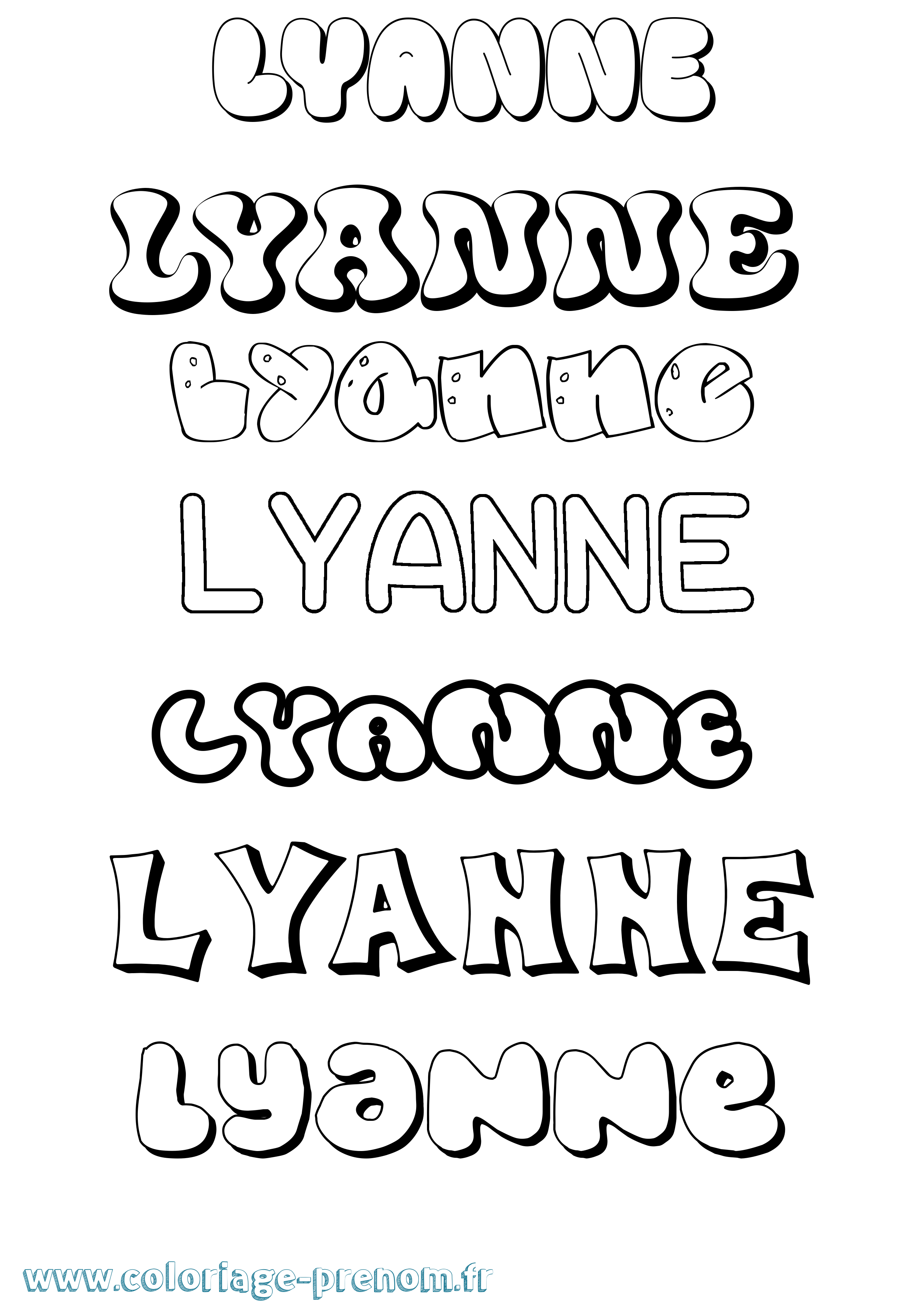 Coloriage Lyanne Bubble Coloriage prénom Lyanne Bubble