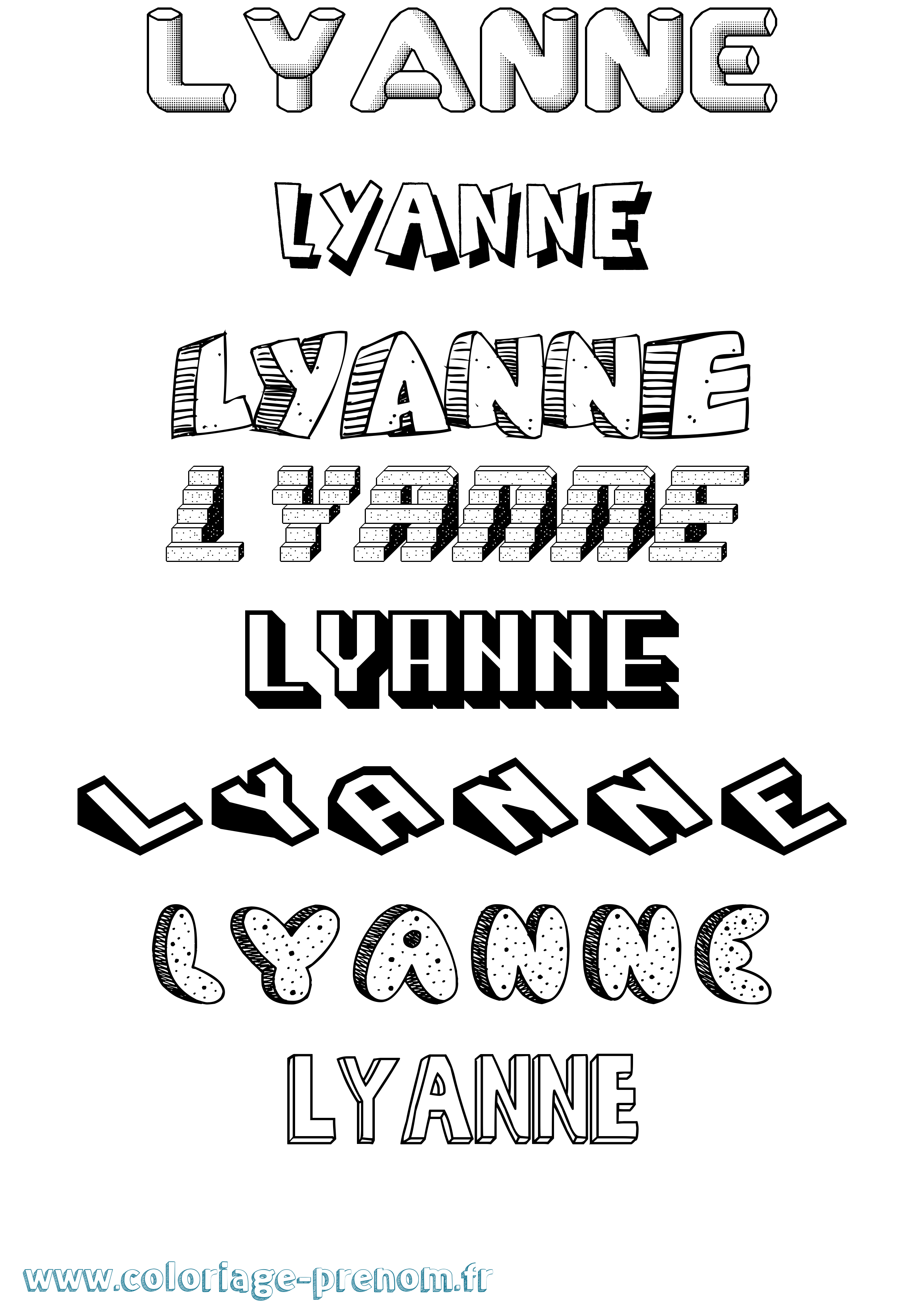 Coloriage Lyanne Effet 3D Coloriage prénom Lyanne Effet 3D