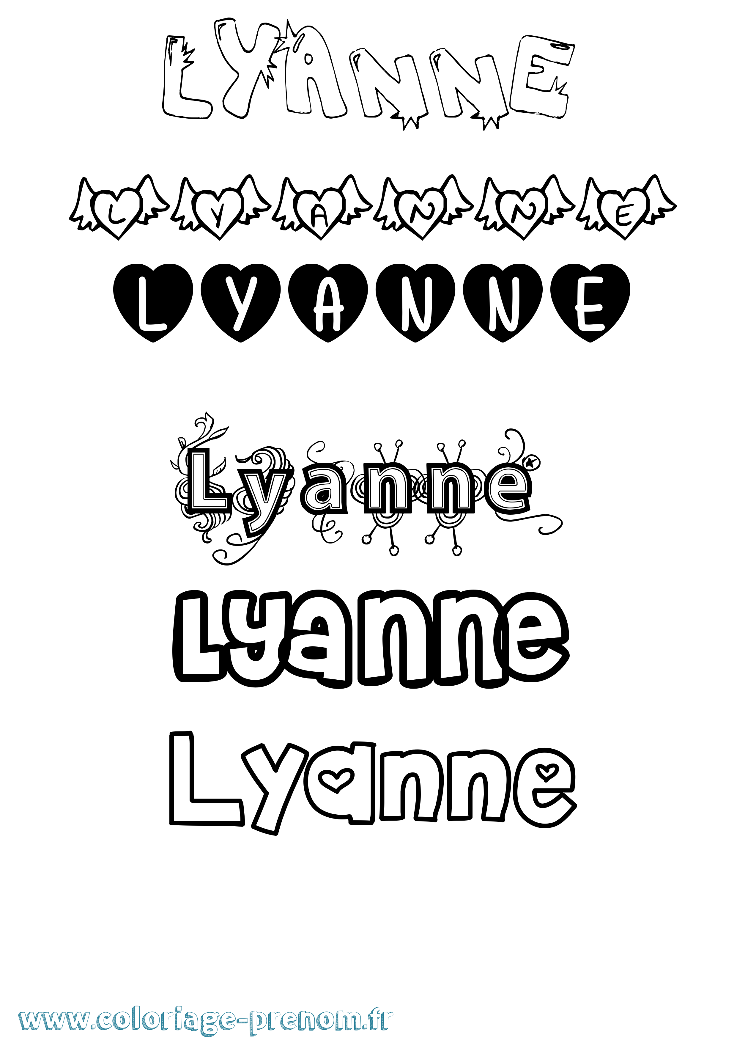 Coloriage Lyanne Girly Coloriage prénom Lyanne Girly