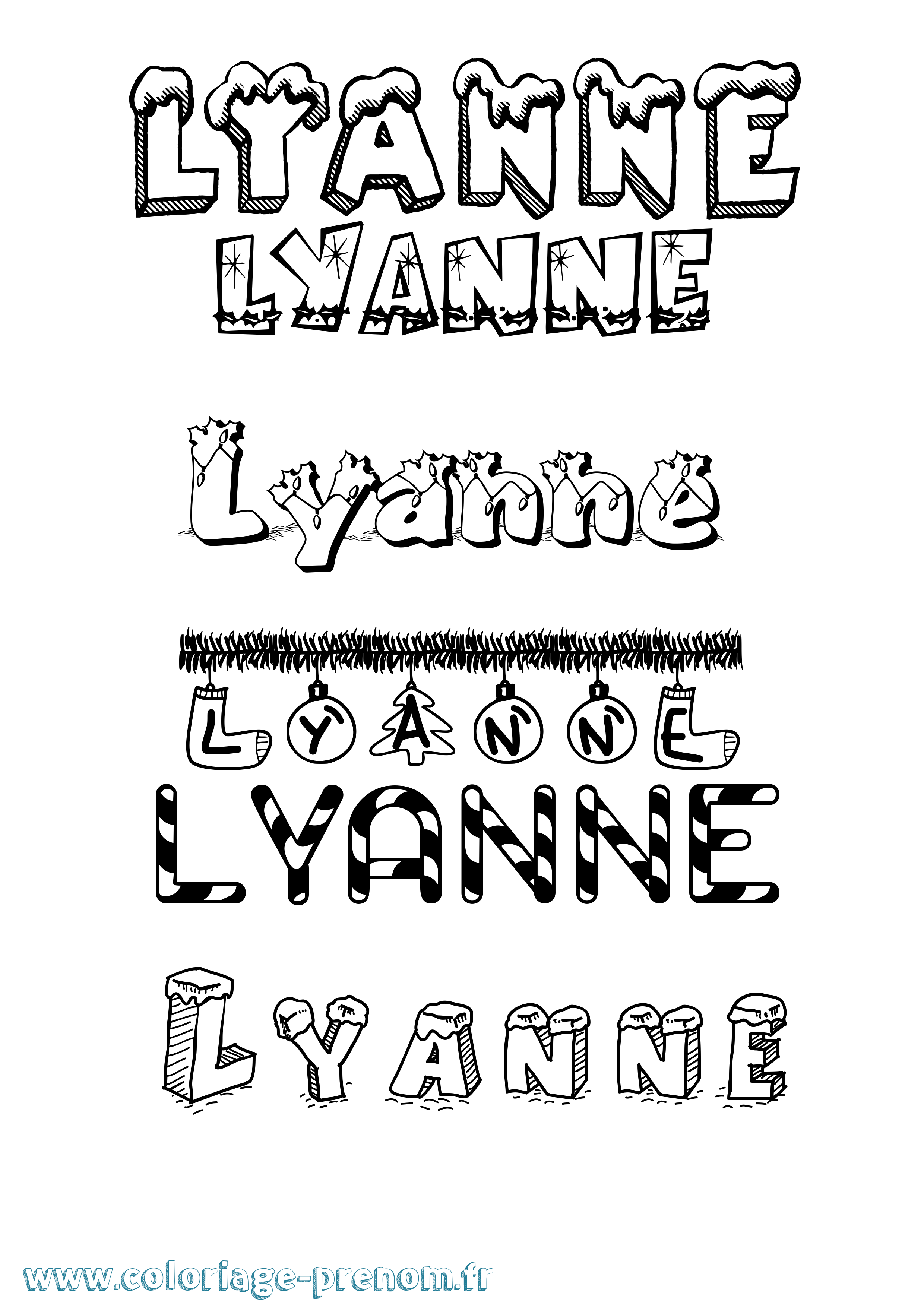Coloriage Lyanne Noël Coloriage prénom Lyanne Noël