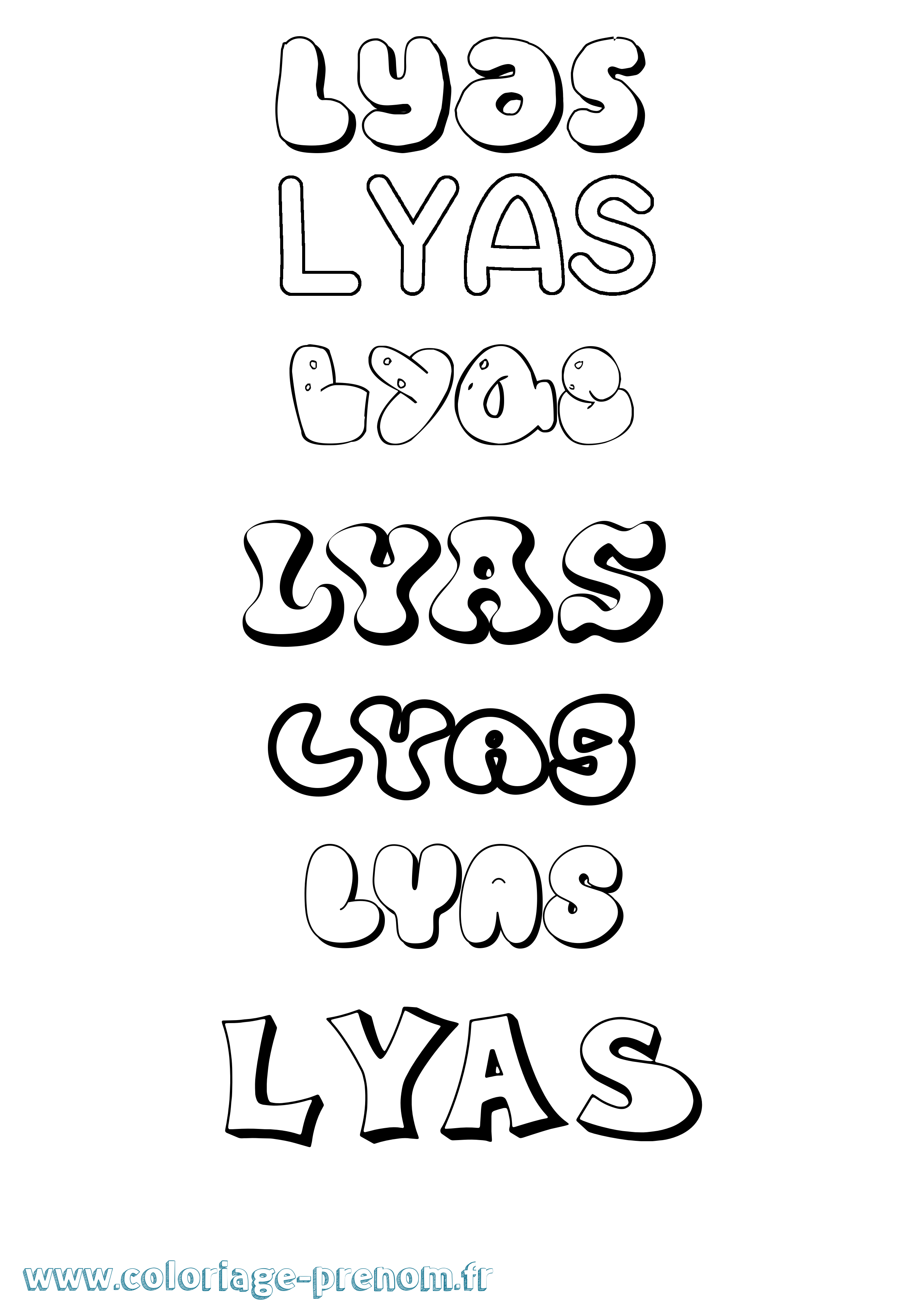 Coloriage Lyas Bubble Coloriage prénom Lyas Bubble