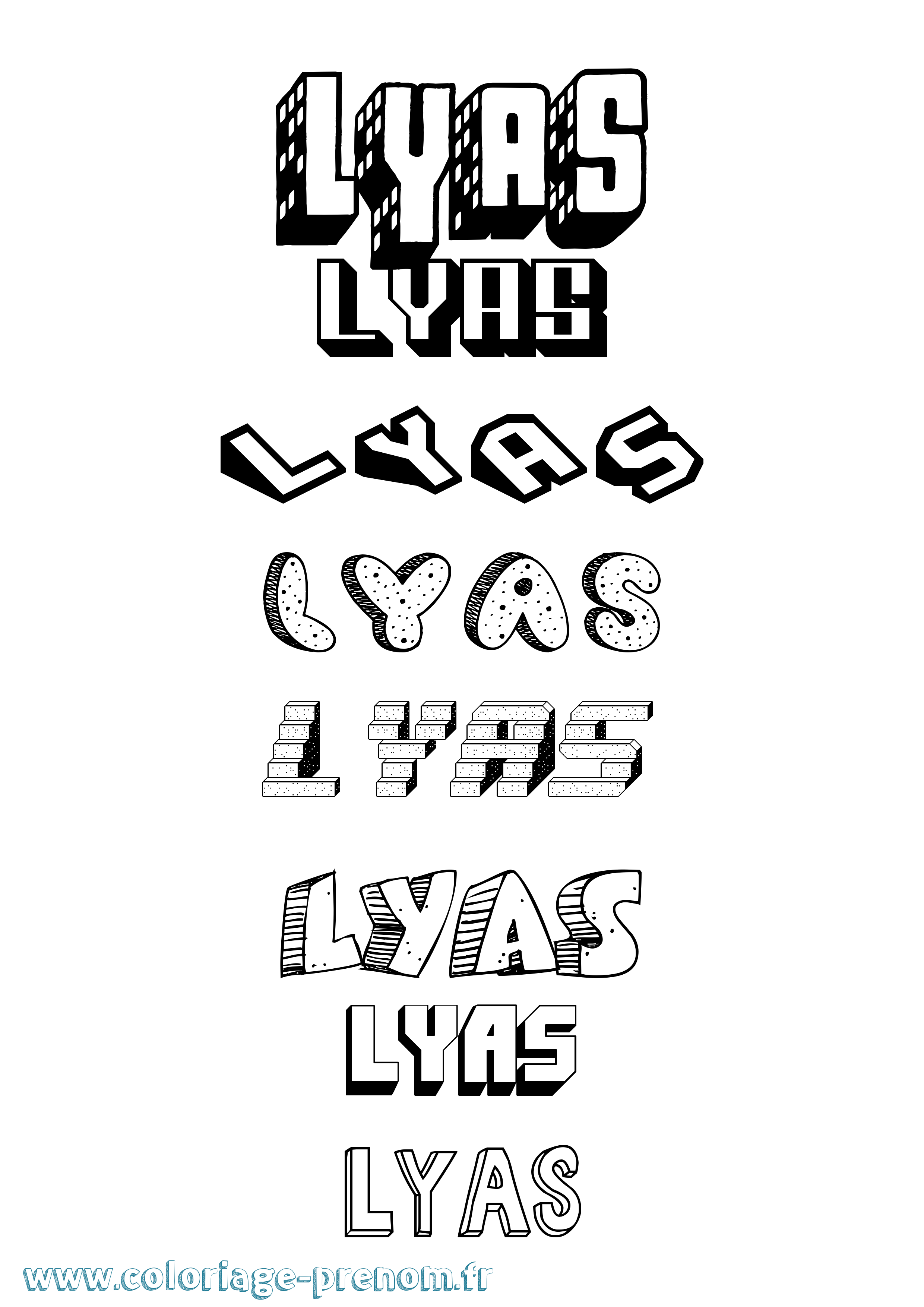 Coloriage Lyas Effet 3D Coloriage prénom Lyas Effet 3D
