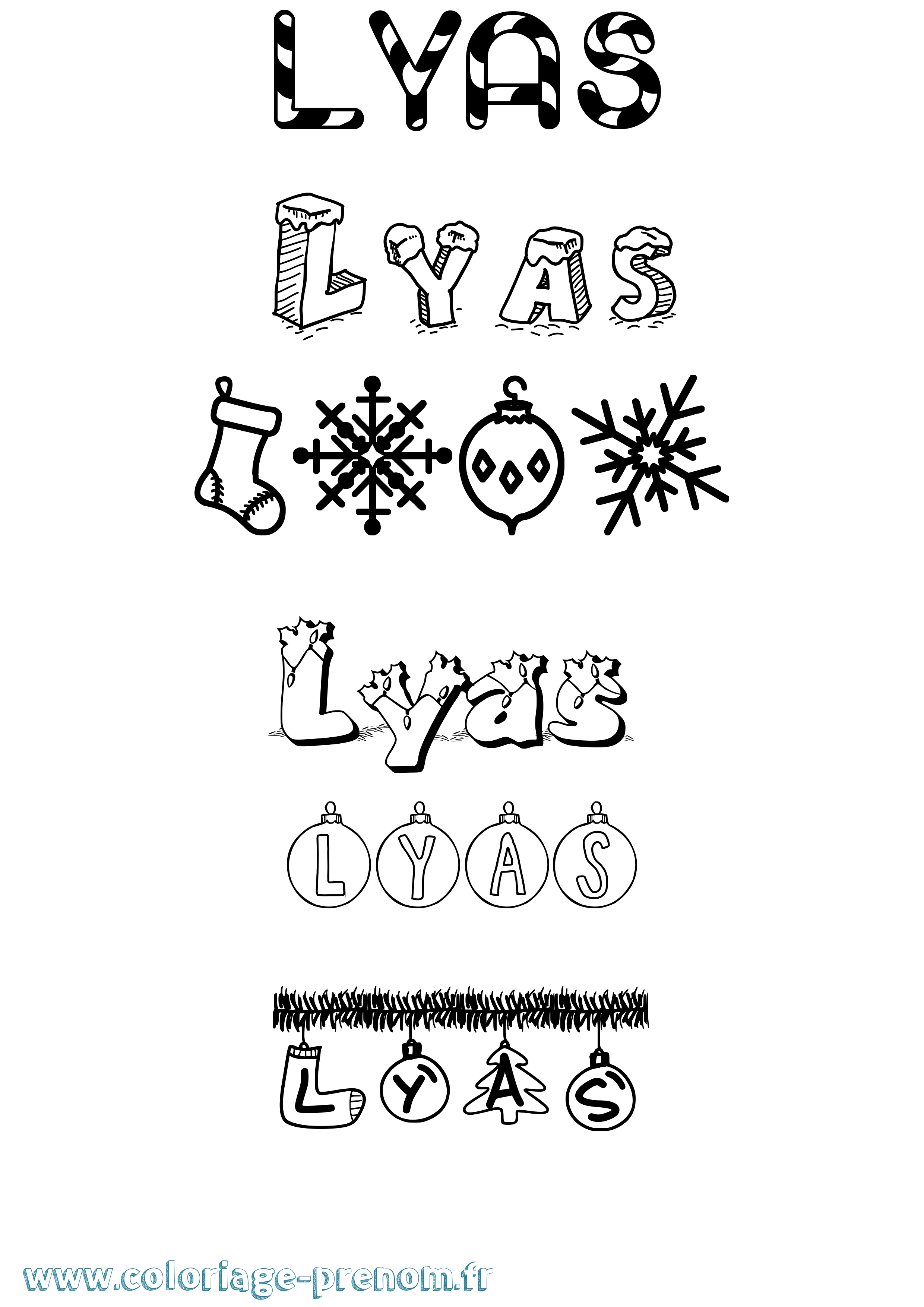 Coloriage Lyas Noël Coloriage prénom Lyas Noël