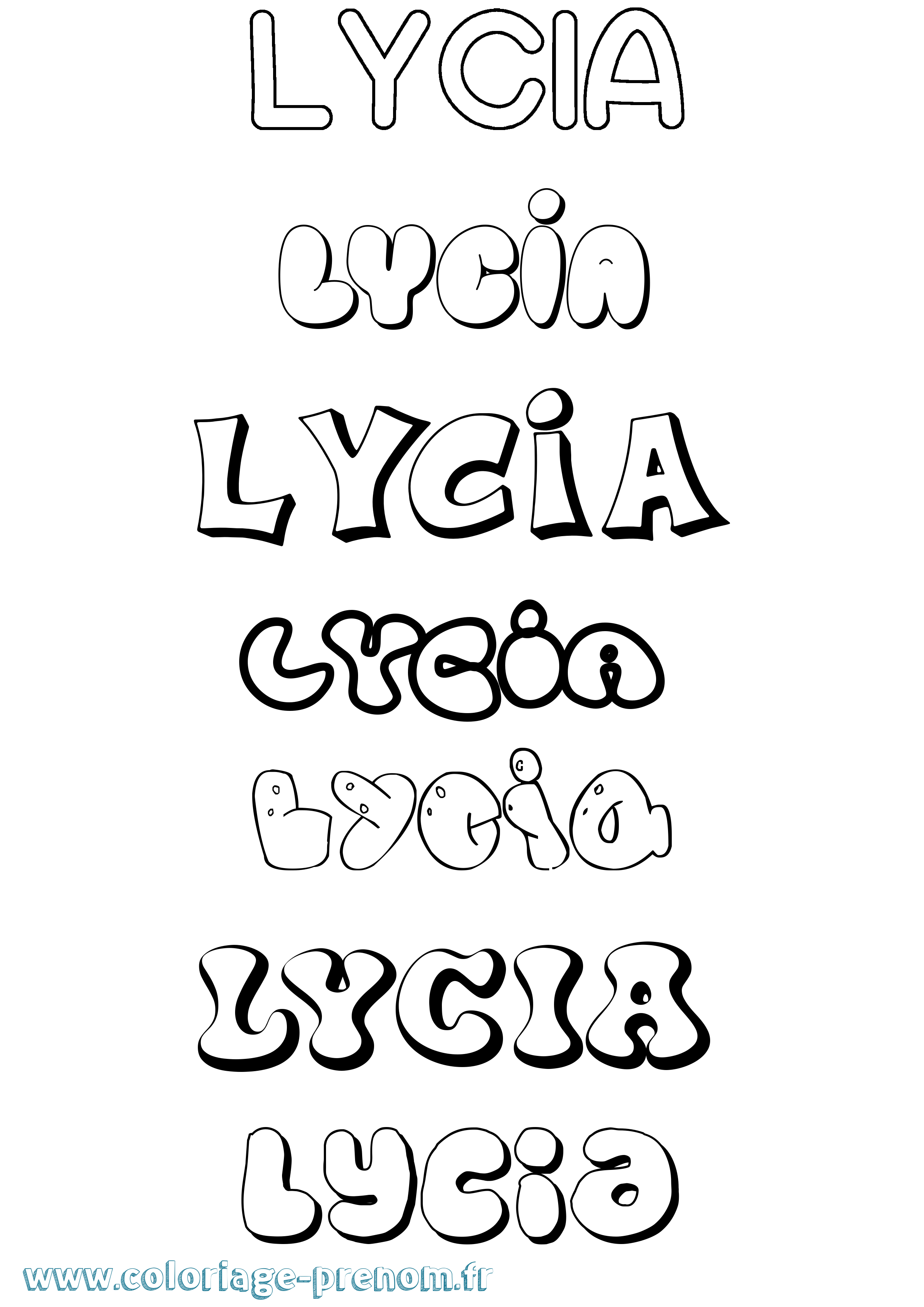 Coloriage Lycia Bubble Coloriage prénom Lycia Bubble