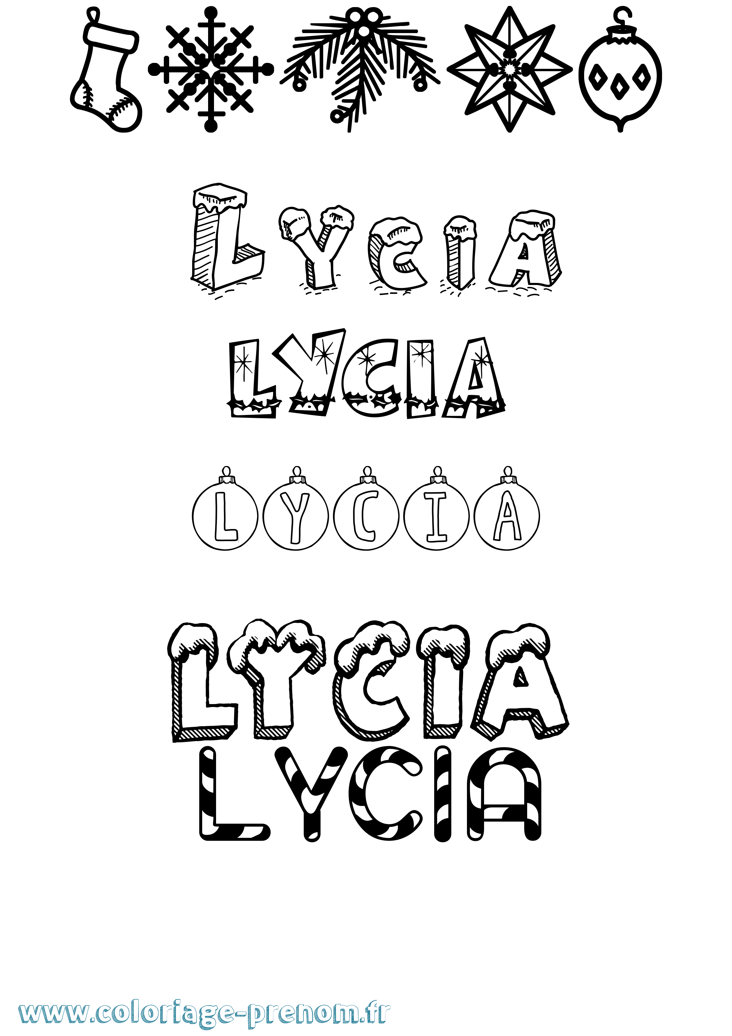 Coloriage Lycia Noël Coloriage prénom Lycia Noël