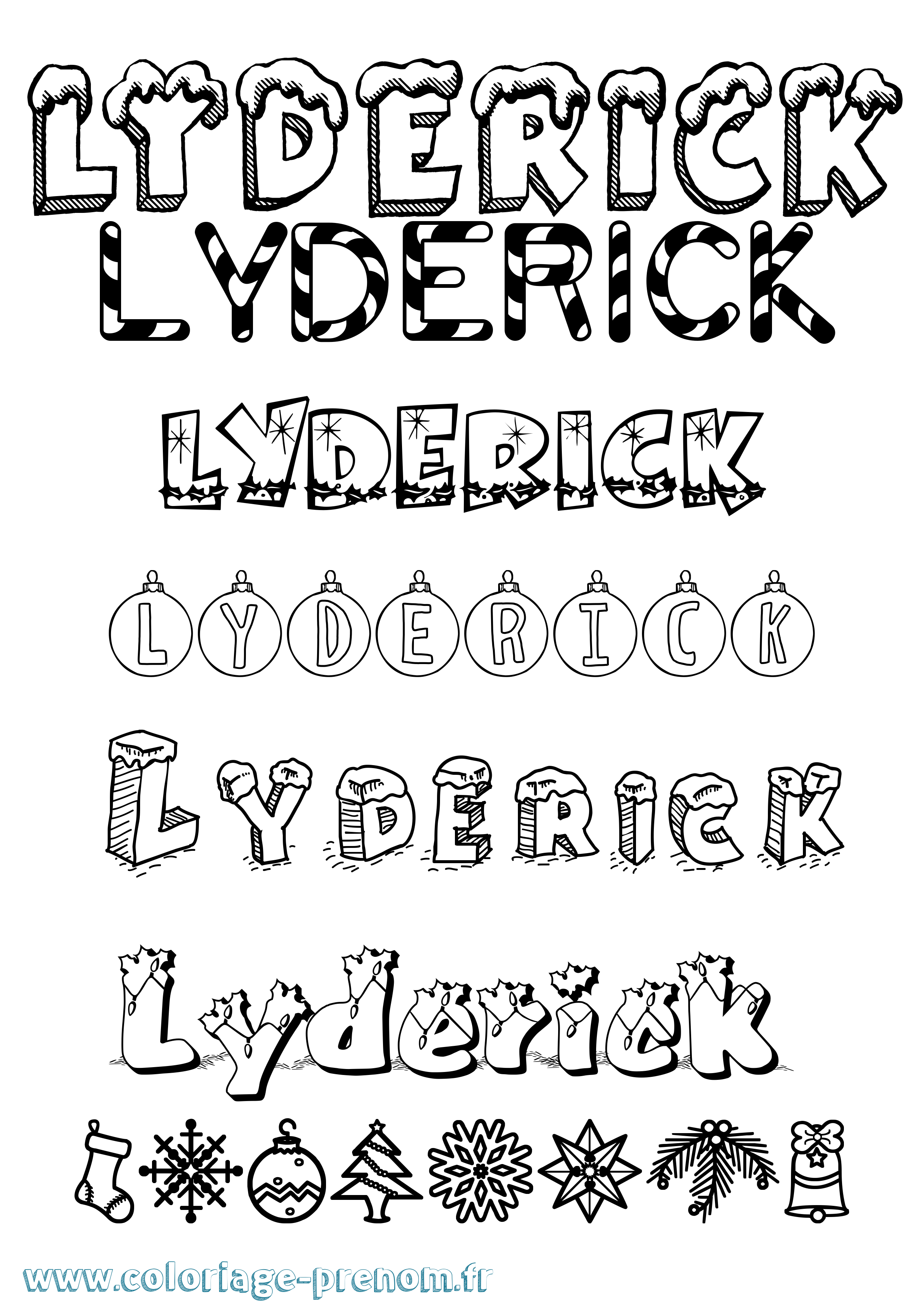 Coloriage Lyderick Noël Coloriage prénom Lyderick Noël