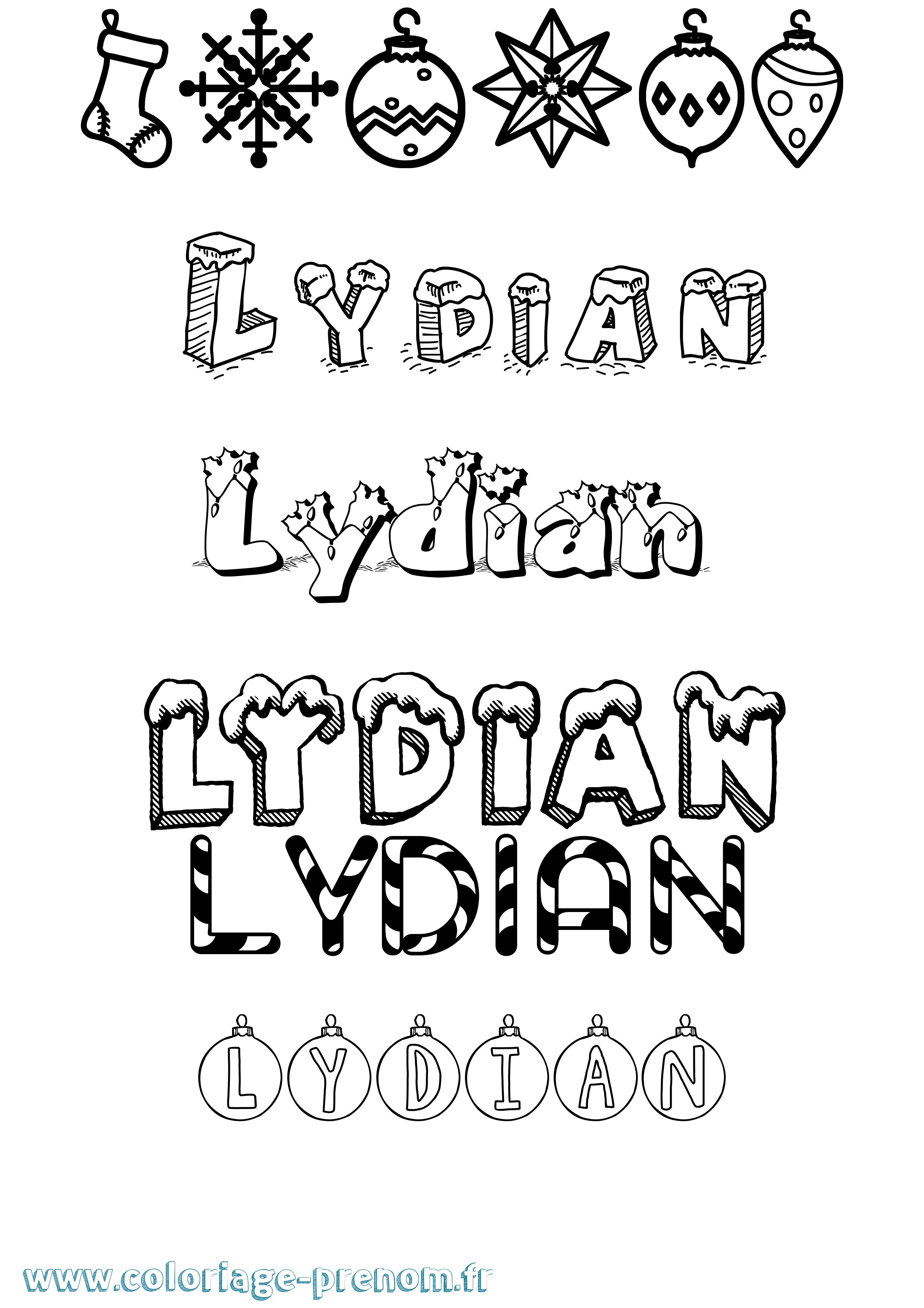 Coloriage Lydian Noël Coloriage prénom Lydian Noël