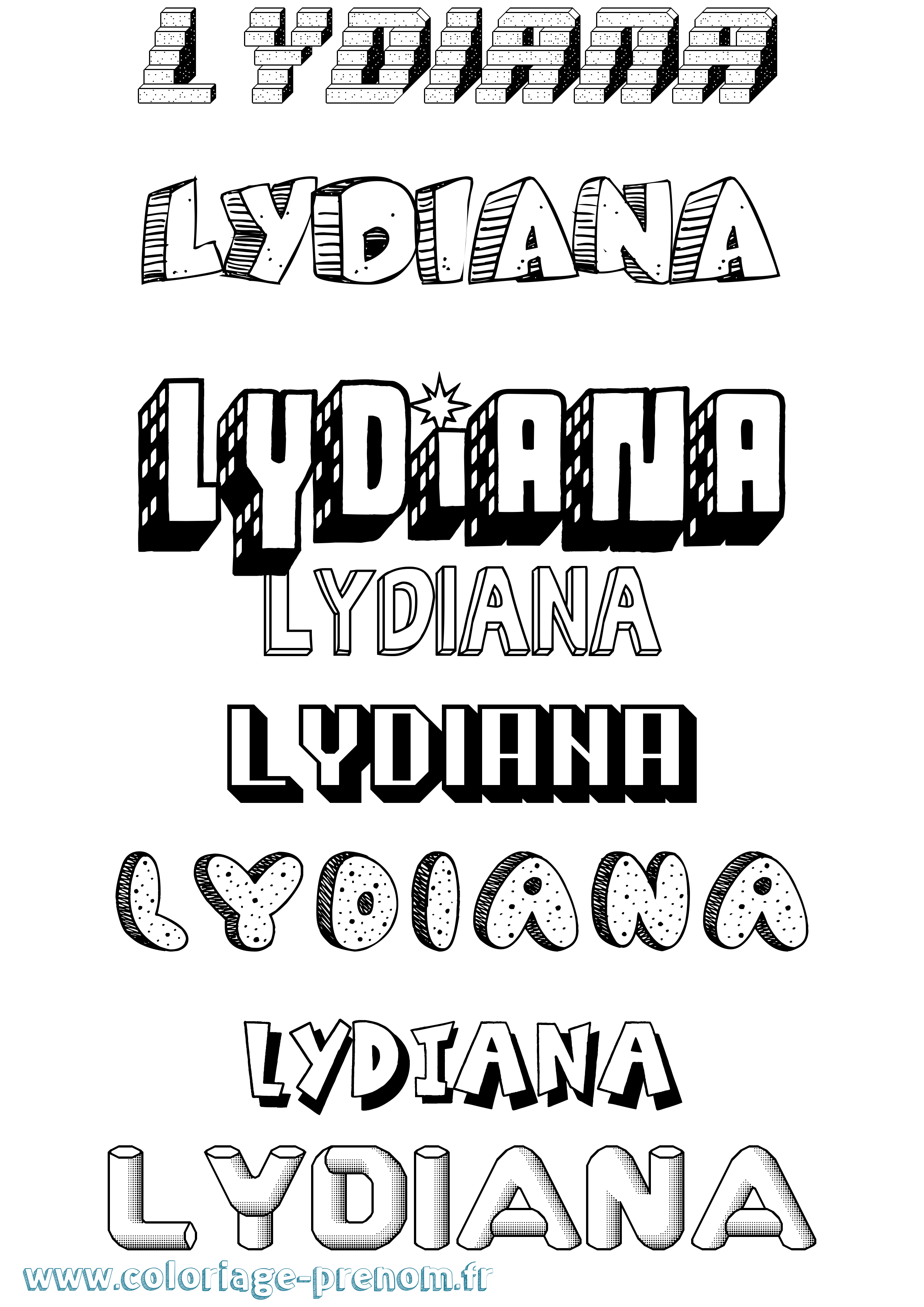 Coloriage Lydiana Effet 3D Coloriage prénom Lydiana Effet 3D