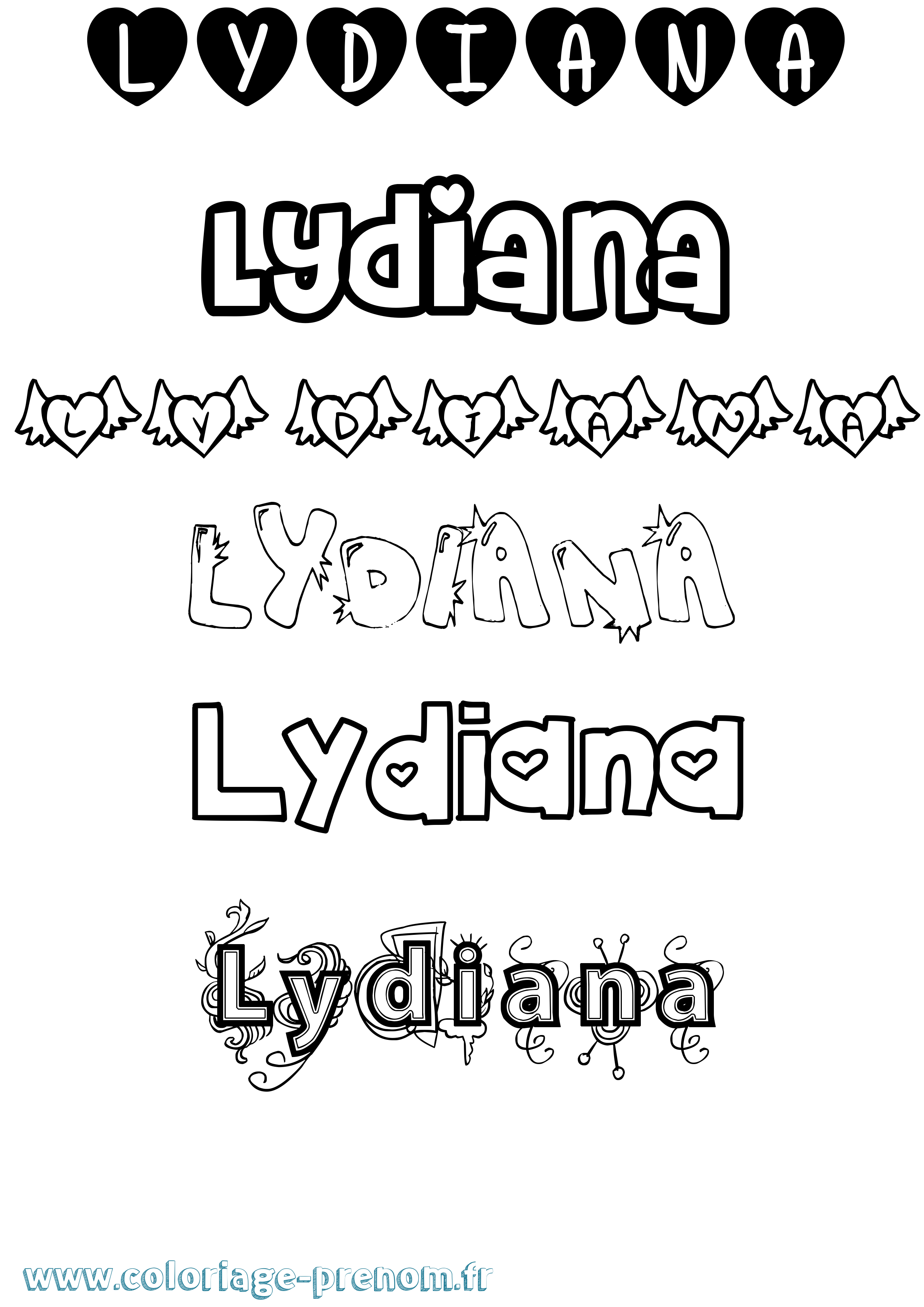 Coloriage Lydiana Girly Coloriage prénom Lydiana Girly