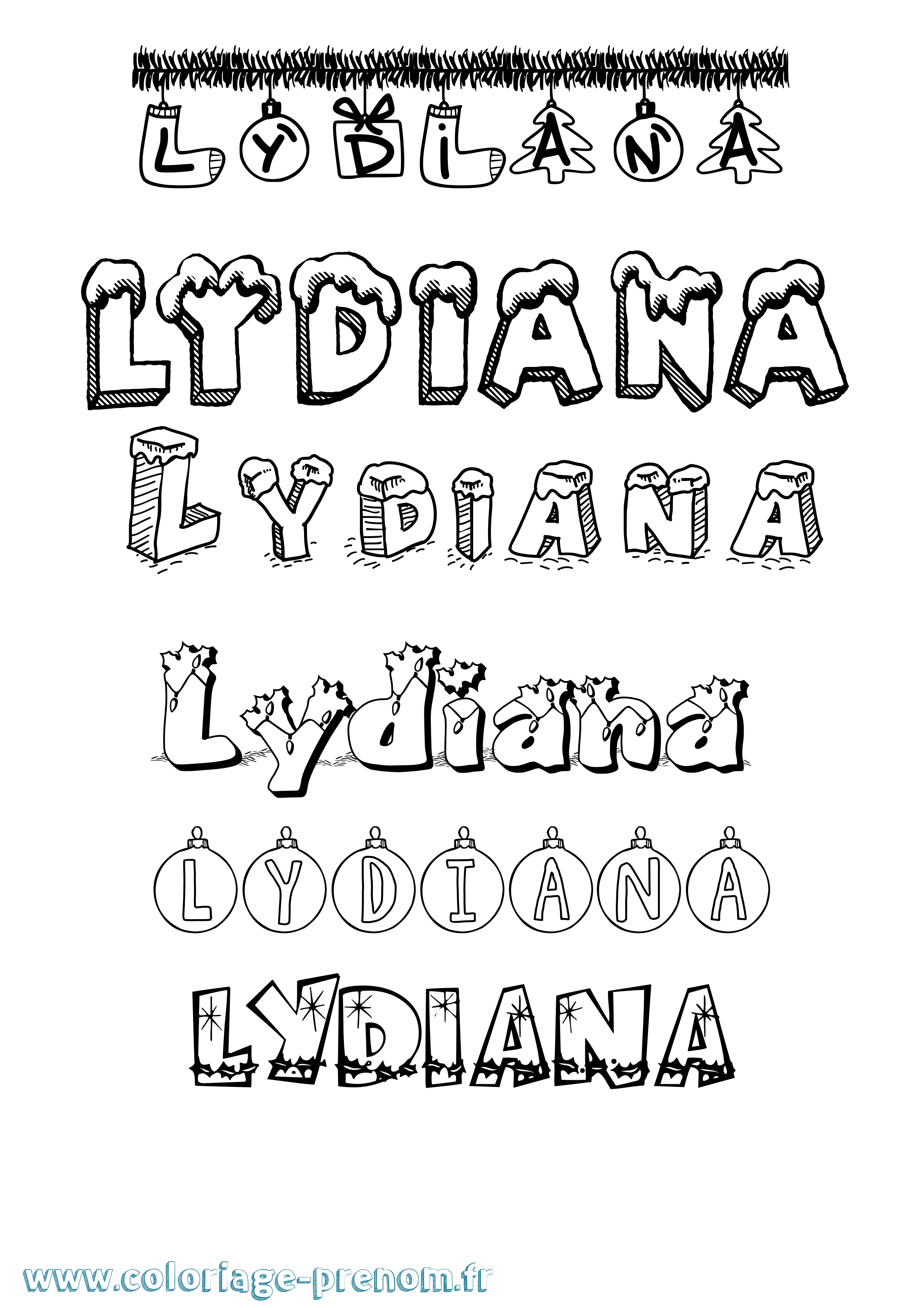 Coloriage Lydiana Noël Coloriage prénom Lydiana Noël