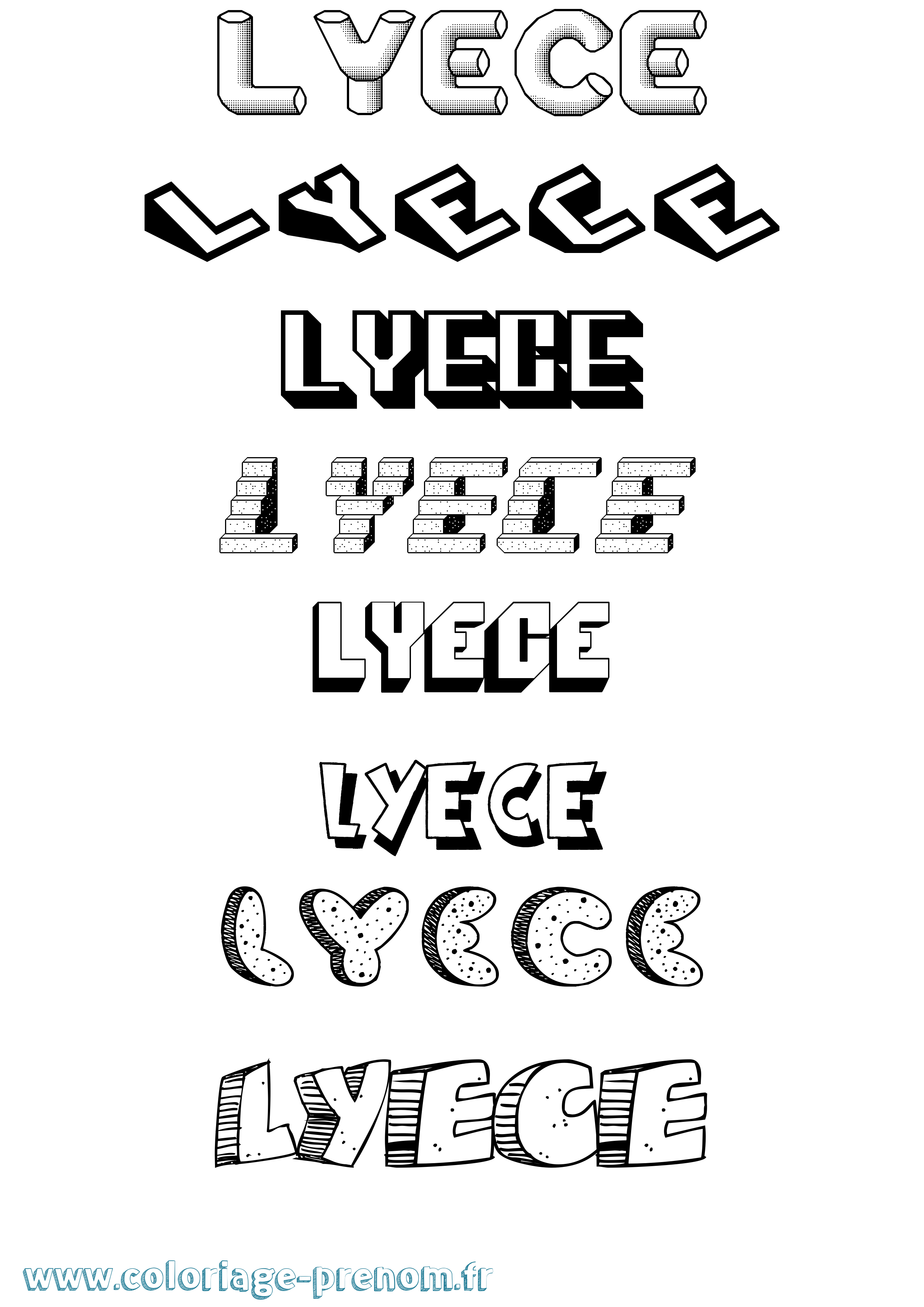 Coloriage Lyece Effet 3D Coloriage prénom Lyece Effet 3D