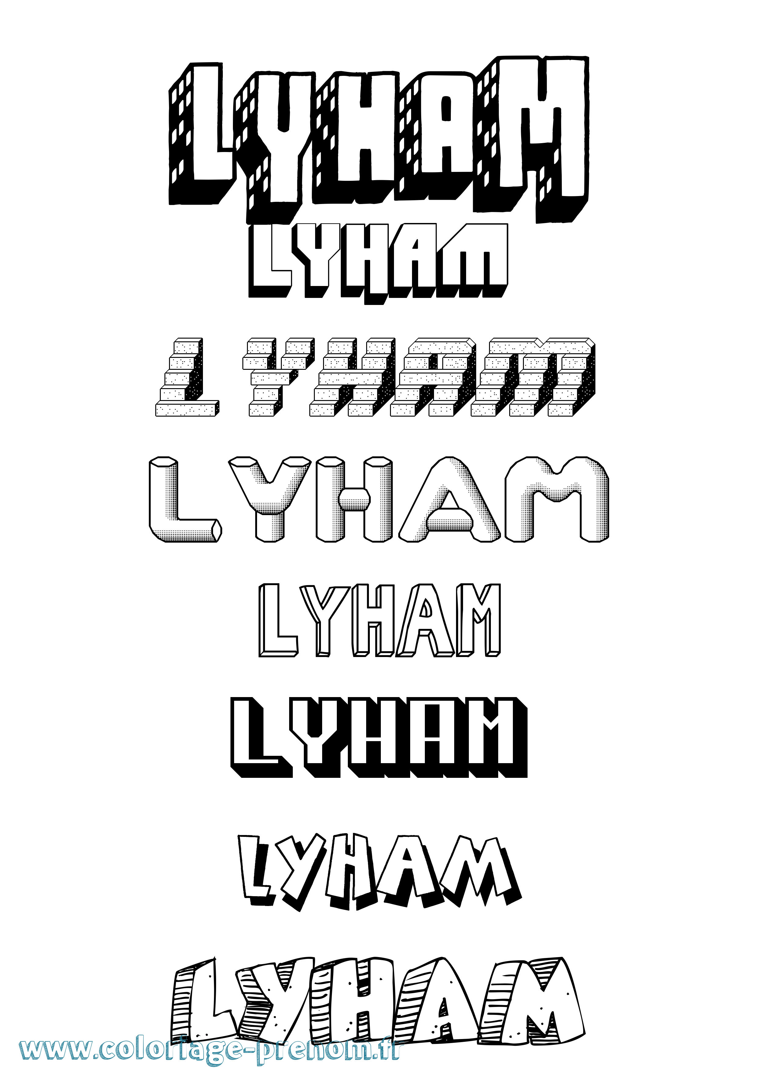 Coloriage Lyham Effet 3D Coloriage prénom Lyham Effet 3D