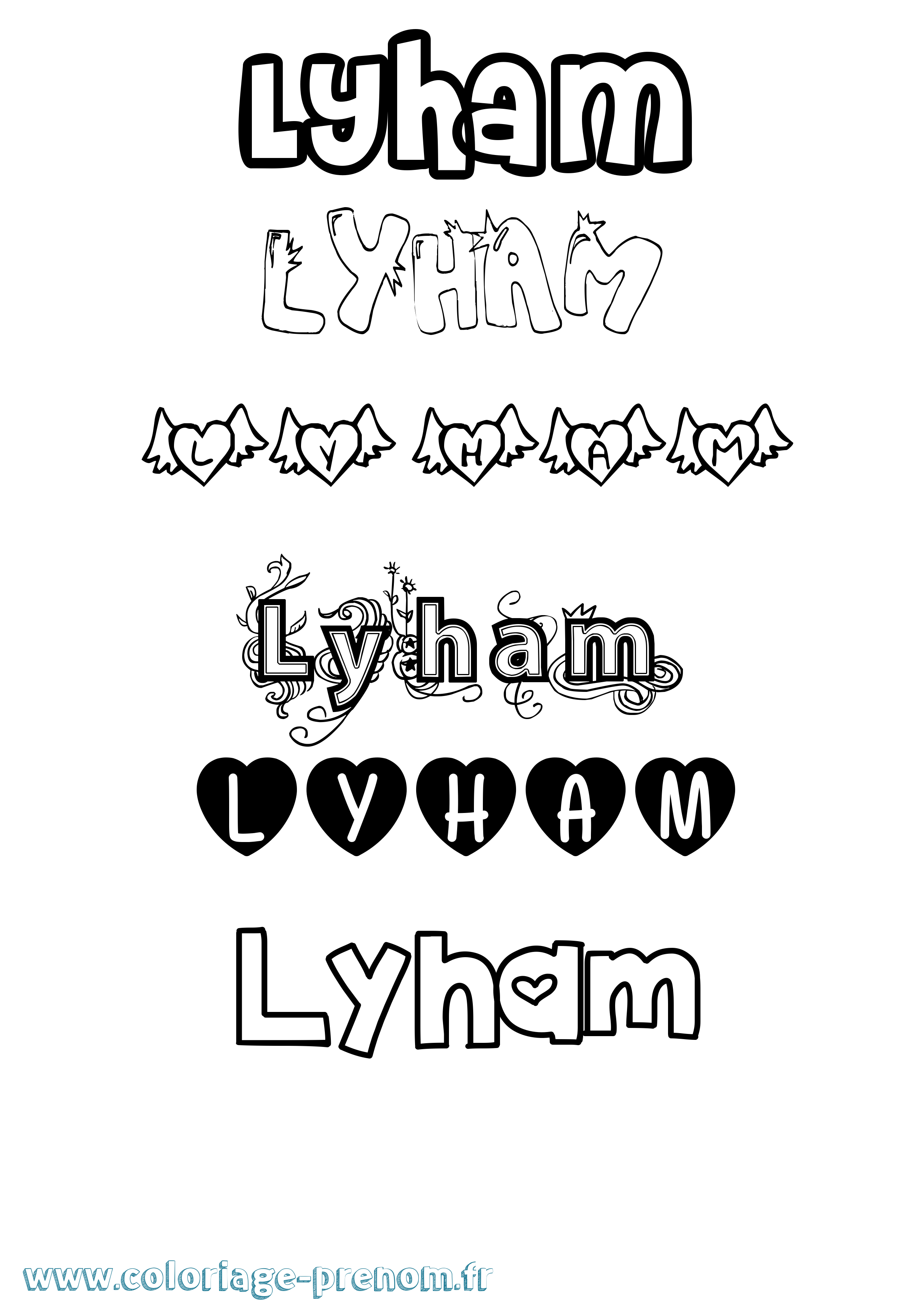 Coloriage Lyham Girly Coloriage prénom Lyham Girly