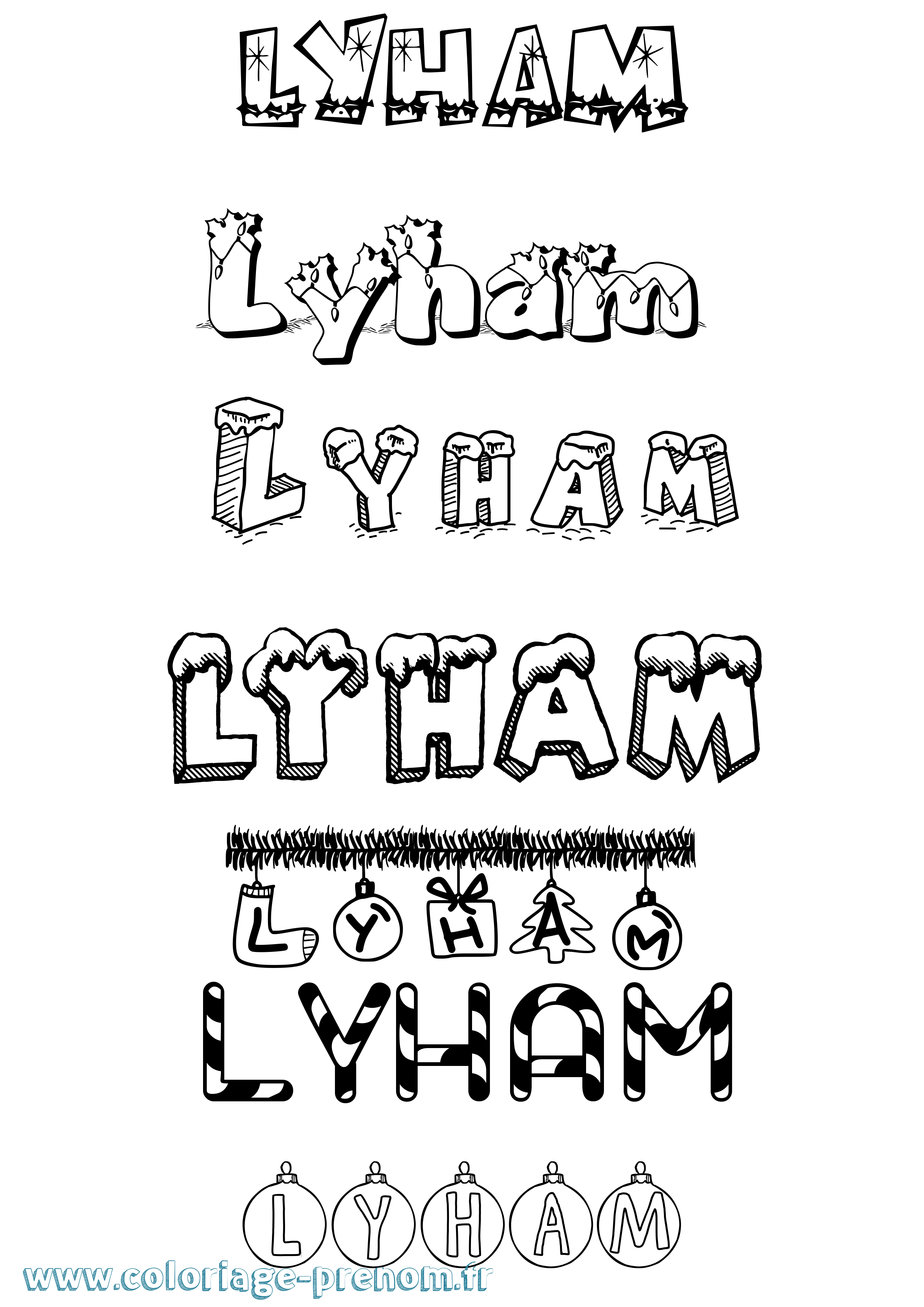 Coloriage Lyham Noël Coloriage prénom Lyham Noël