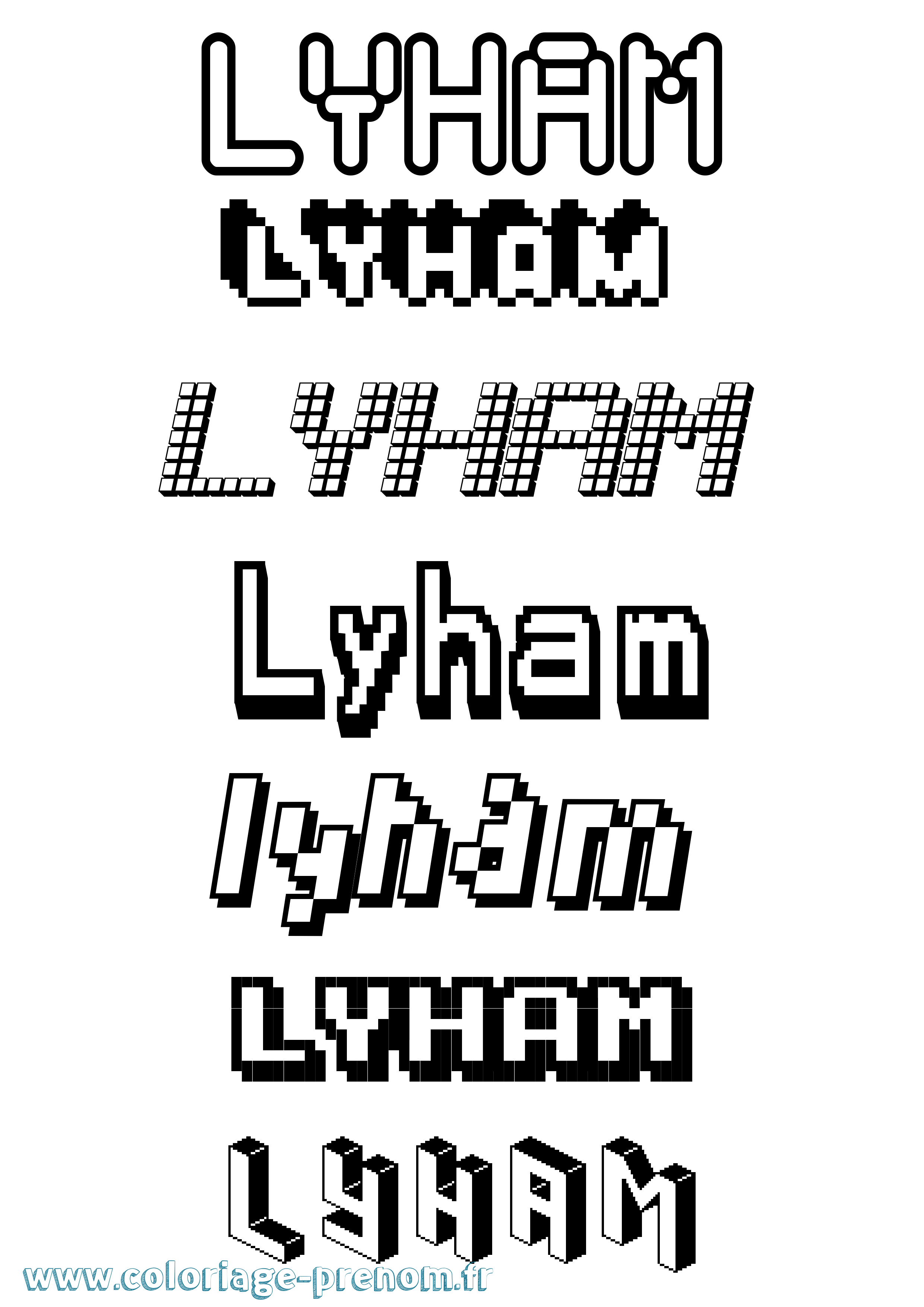 Coloriage Lyham Pixel Coloriage prénom Lyham Pixel