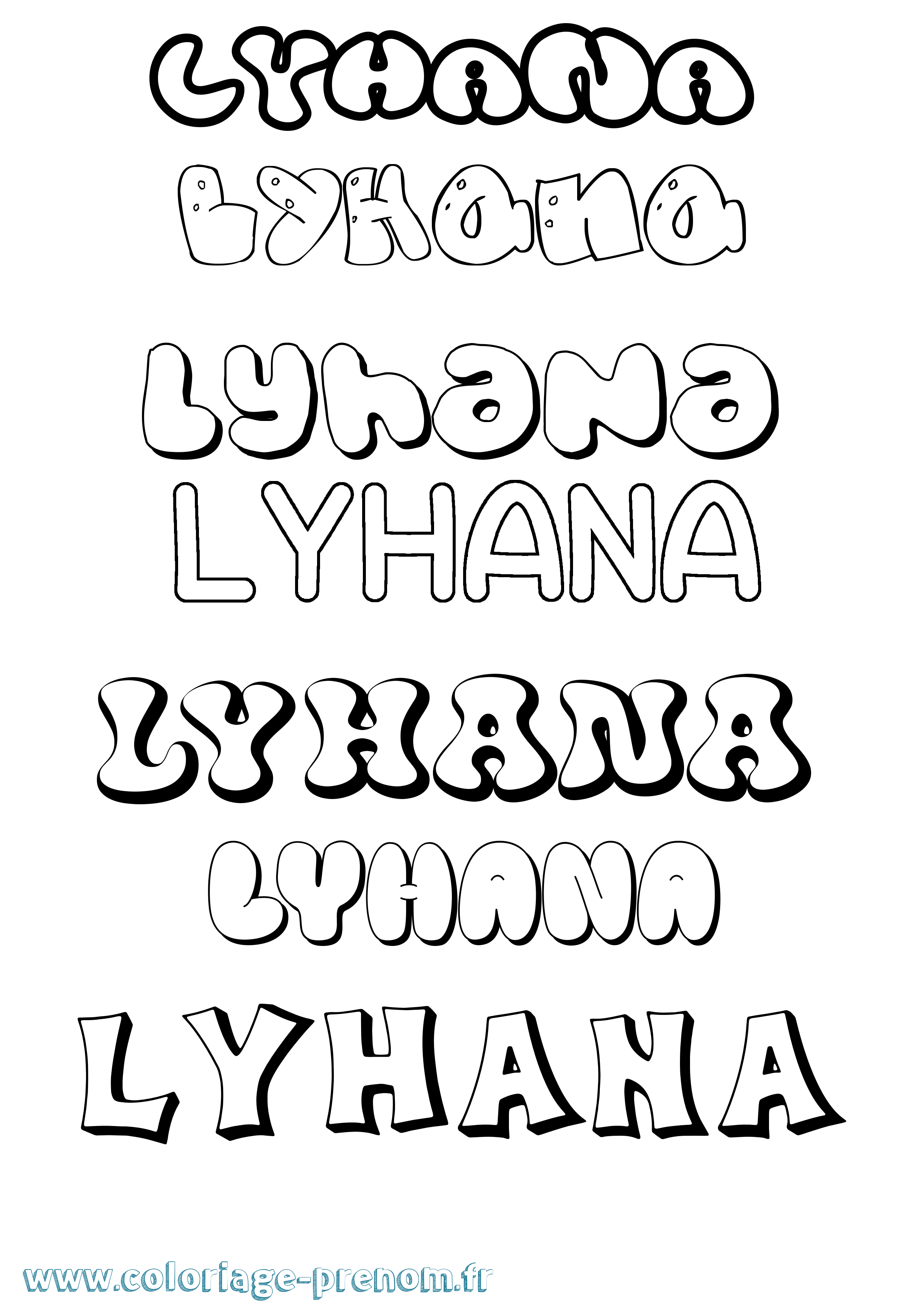 Coloriage Lyhana Bubble Coloriage prénom Lyhana Bubble