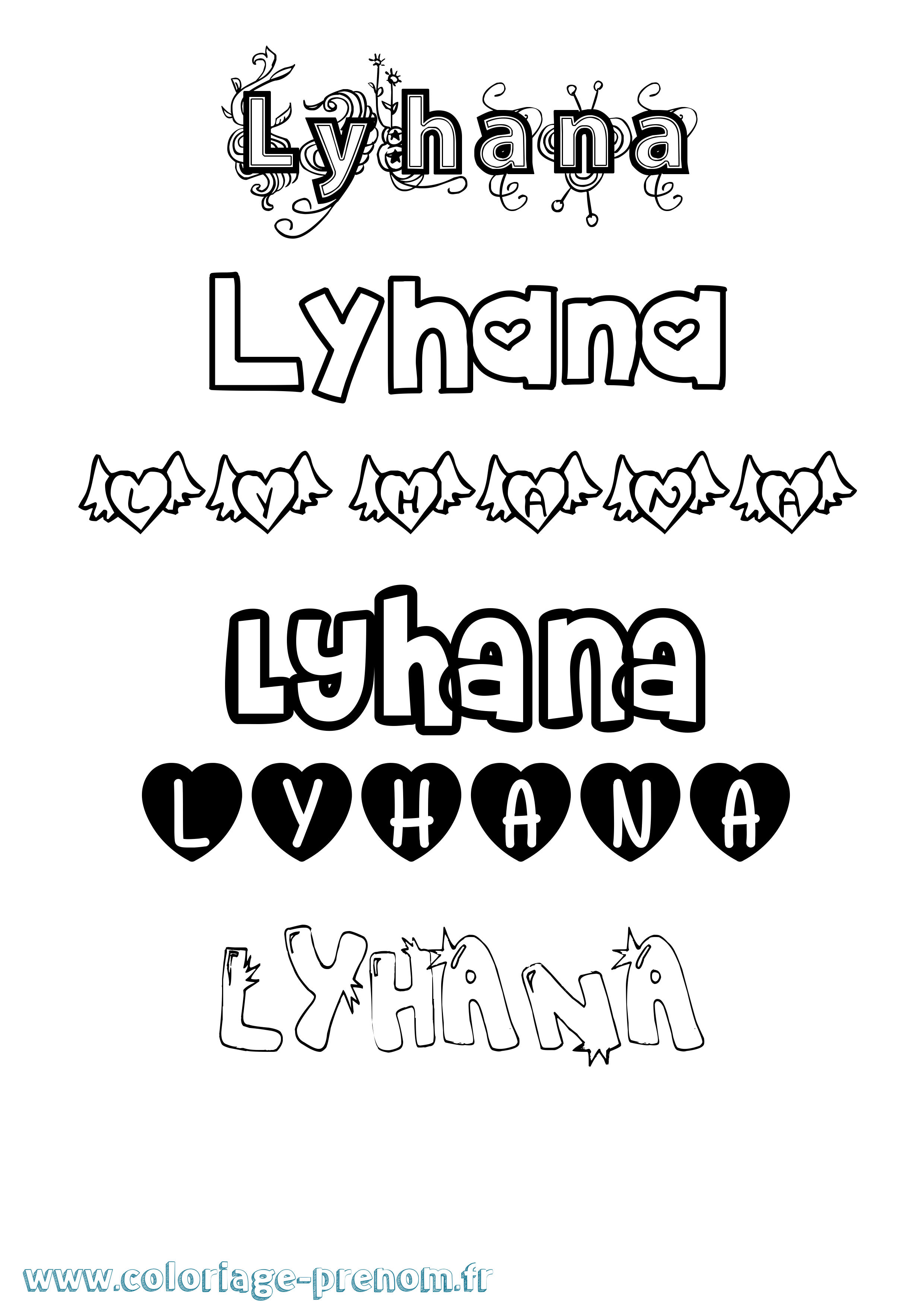Coloriage Lyhana Girly Coloriage prénom Lyhana Girly