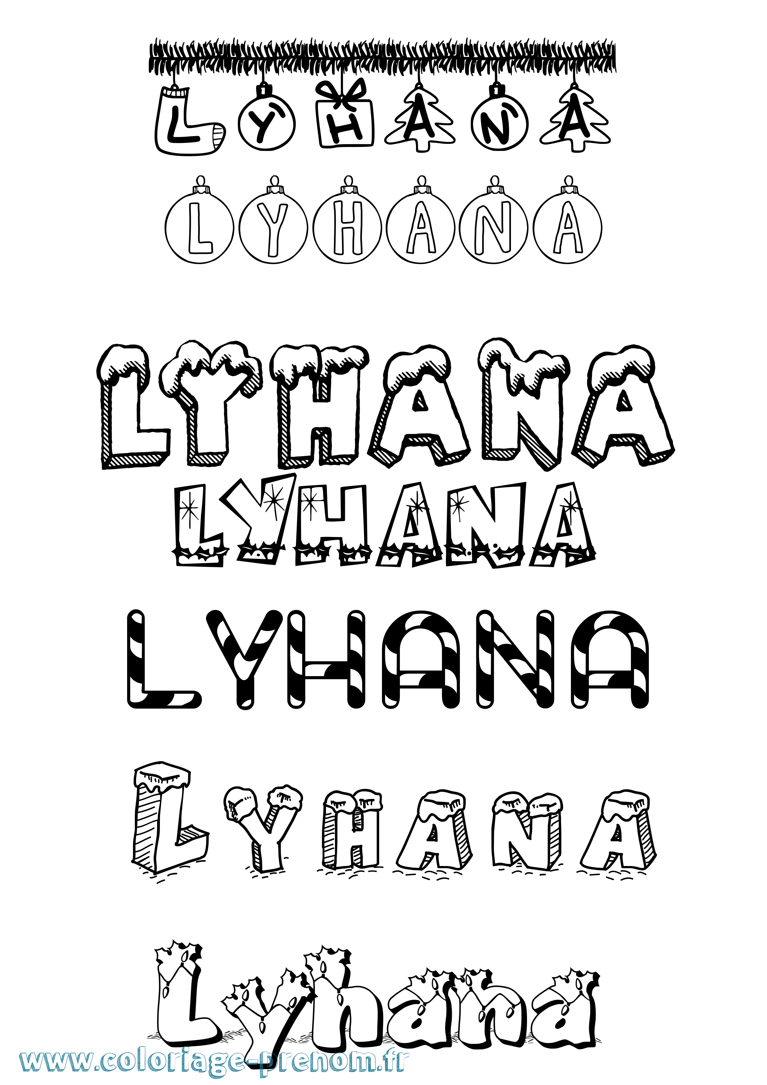 Coloriage Lyhana Noël Coloriage prénom Lyhana Noël
