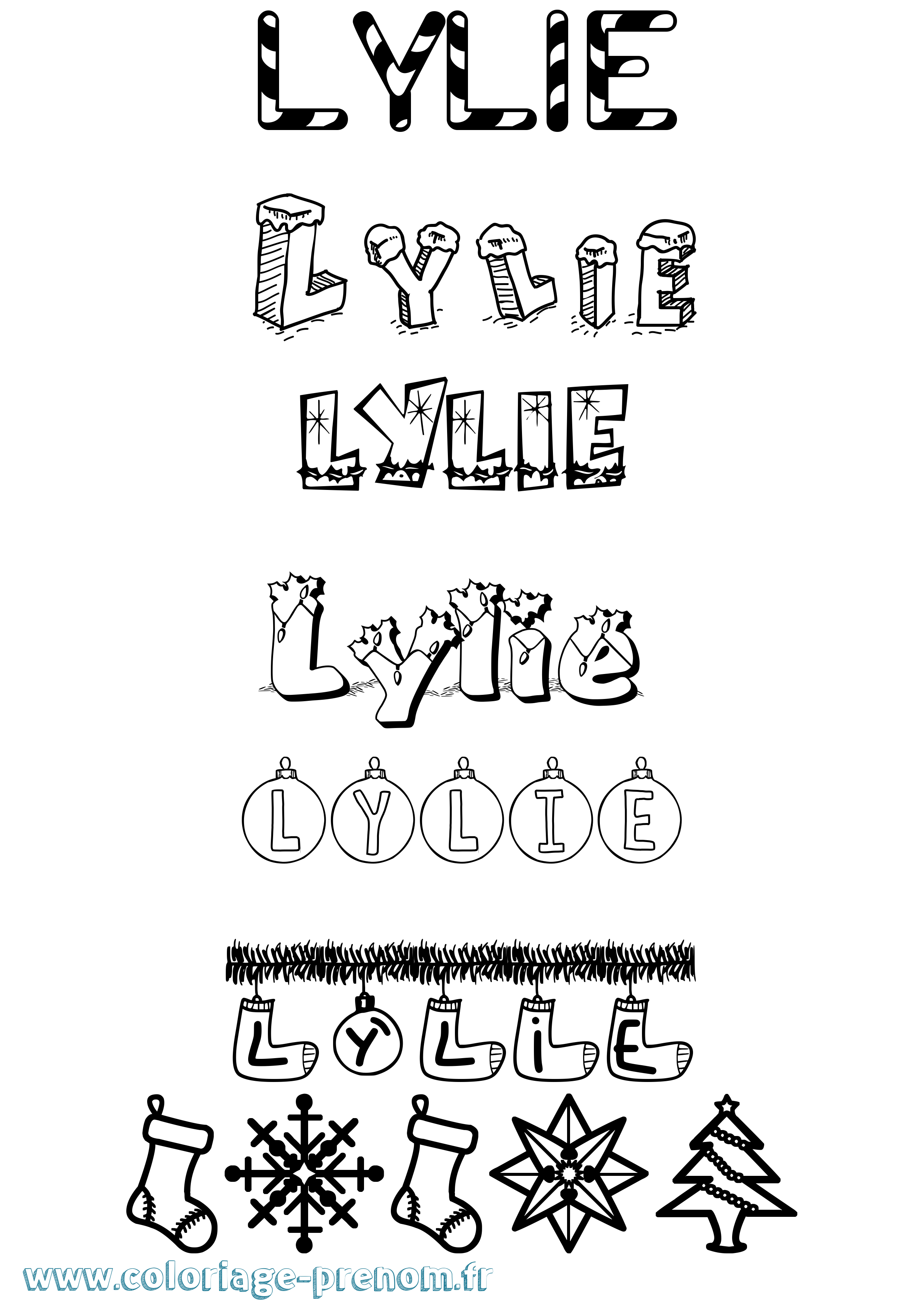 Coloriage Lylie Noël Coloriage prénom Lylie Noël