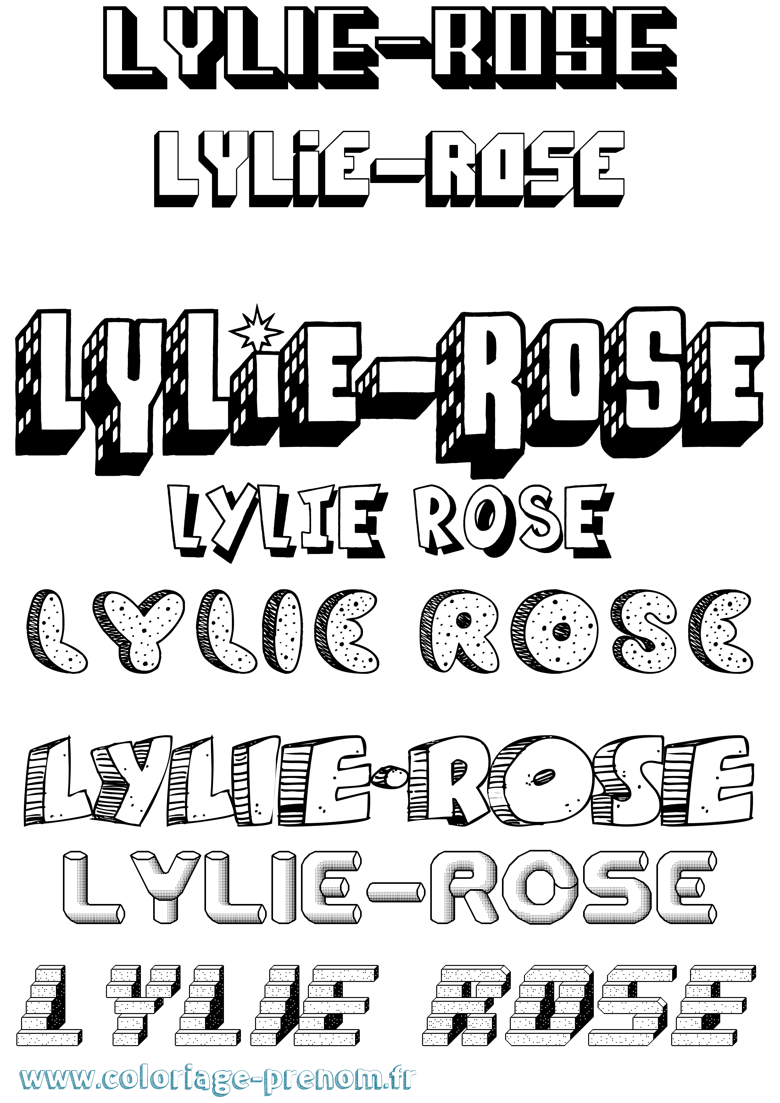 Coloriage Lylie-Rose Effet 3D Coloriage prénom Lylie-Rose Effet 3D