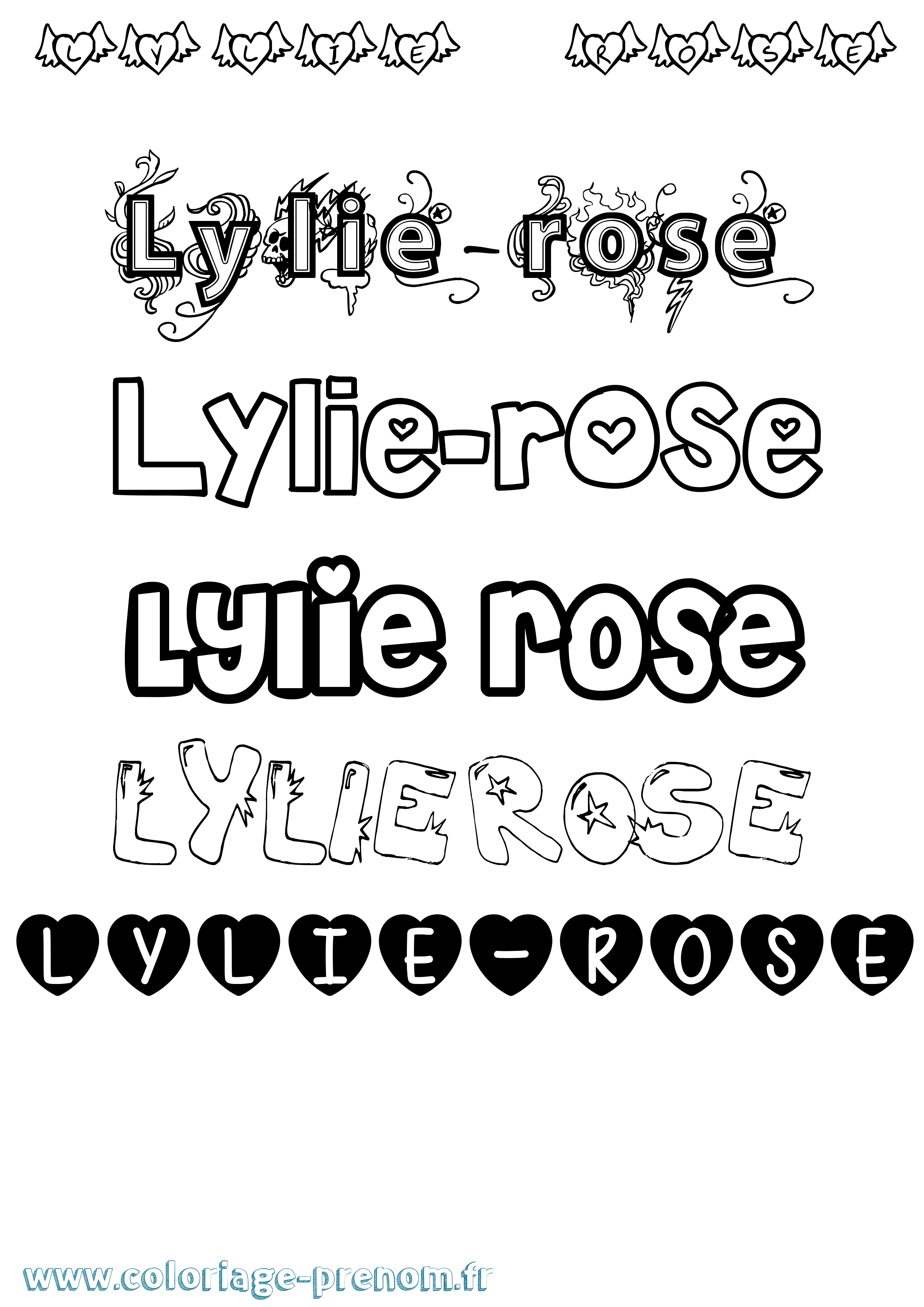 Coloriage Lylie-Rose Girly Coloriage prénom Lylie-Rose Girly