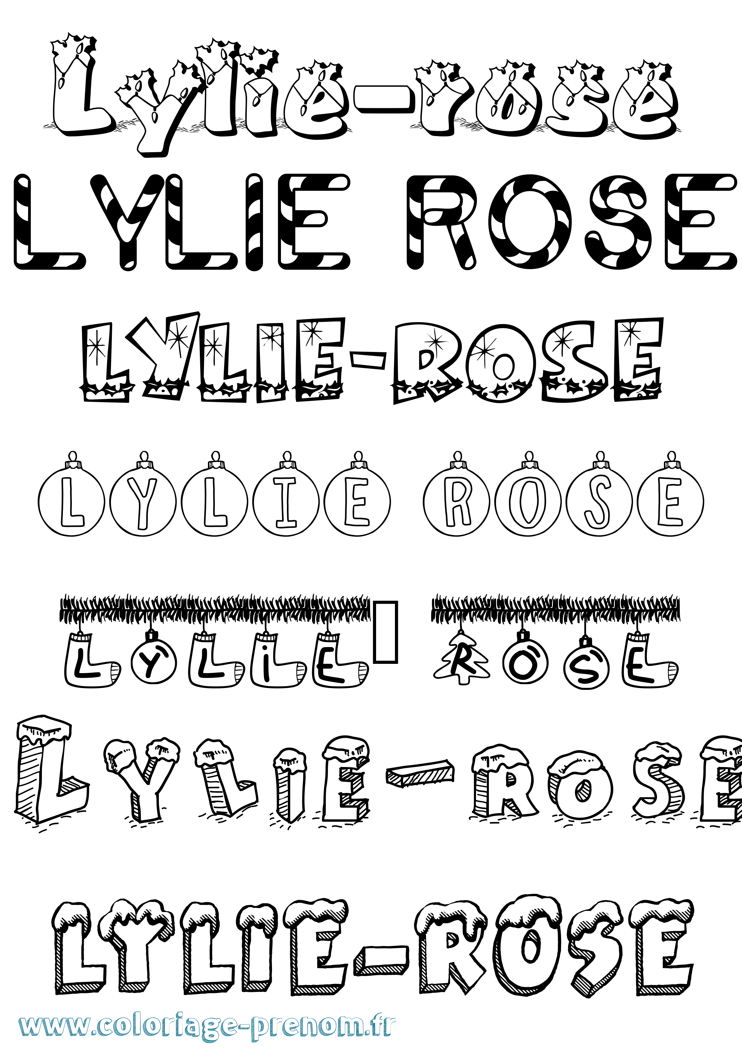 Coloriage Lylie-Rose Noël Coloriage prénom Lylie-Rose Noël