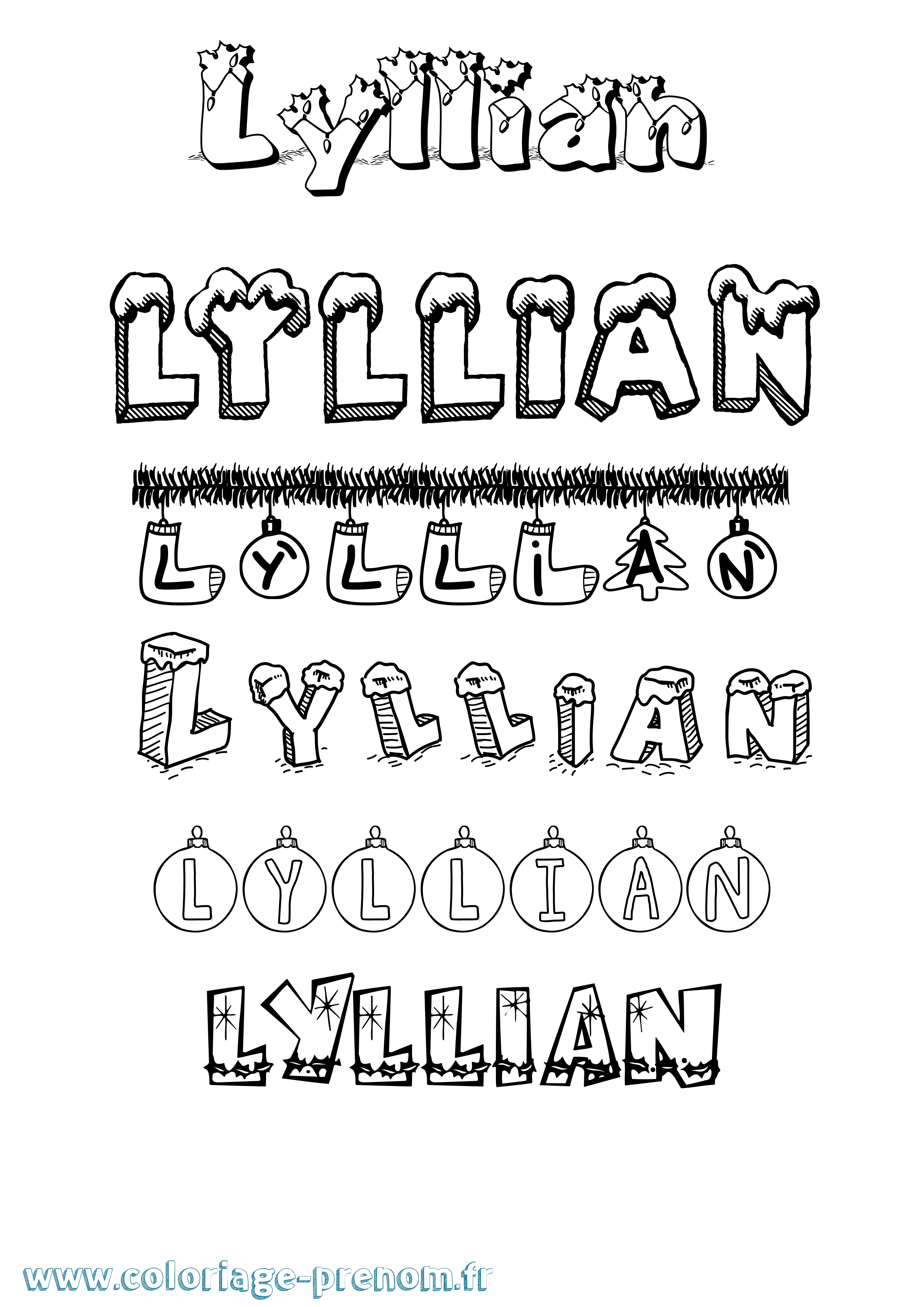 Coloriage Lyllian Noël Coloriage prénom Lyllian Noël