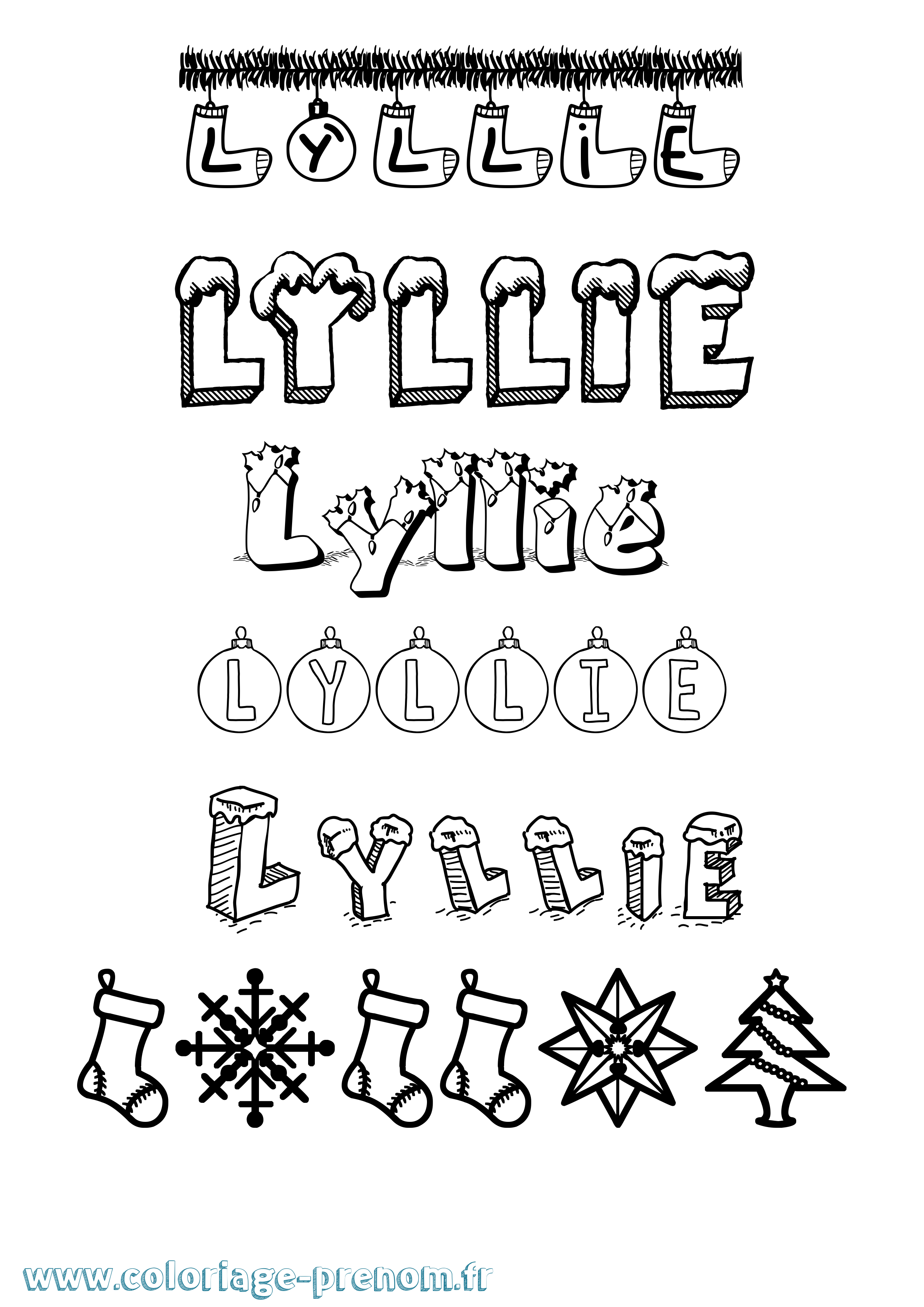 Coloriage Lyllie Noël Coloriage prénom Lyllie Noël