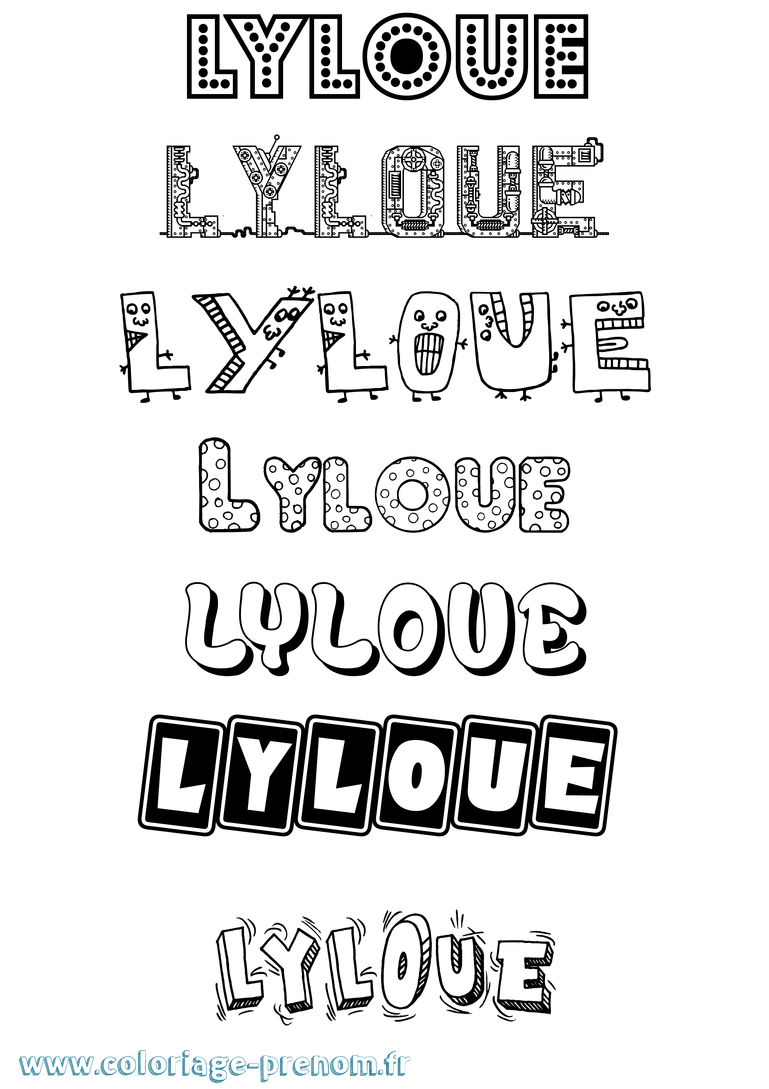 Coloriage Lyloue Fun Coloriage prénom Lyloue Fun