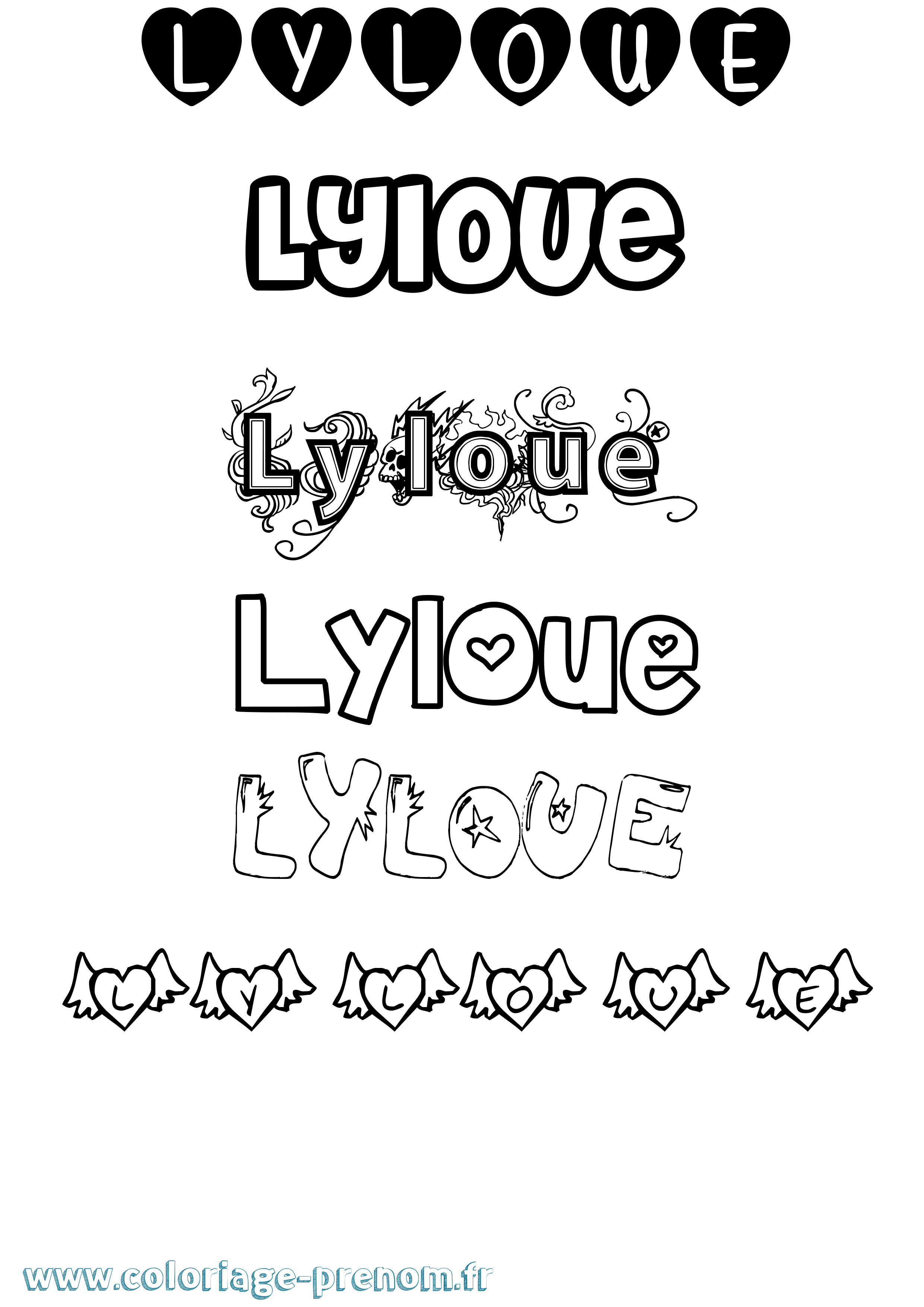 Coloriage Lyloue Girly Coloriage prénom Lyloue Girly
