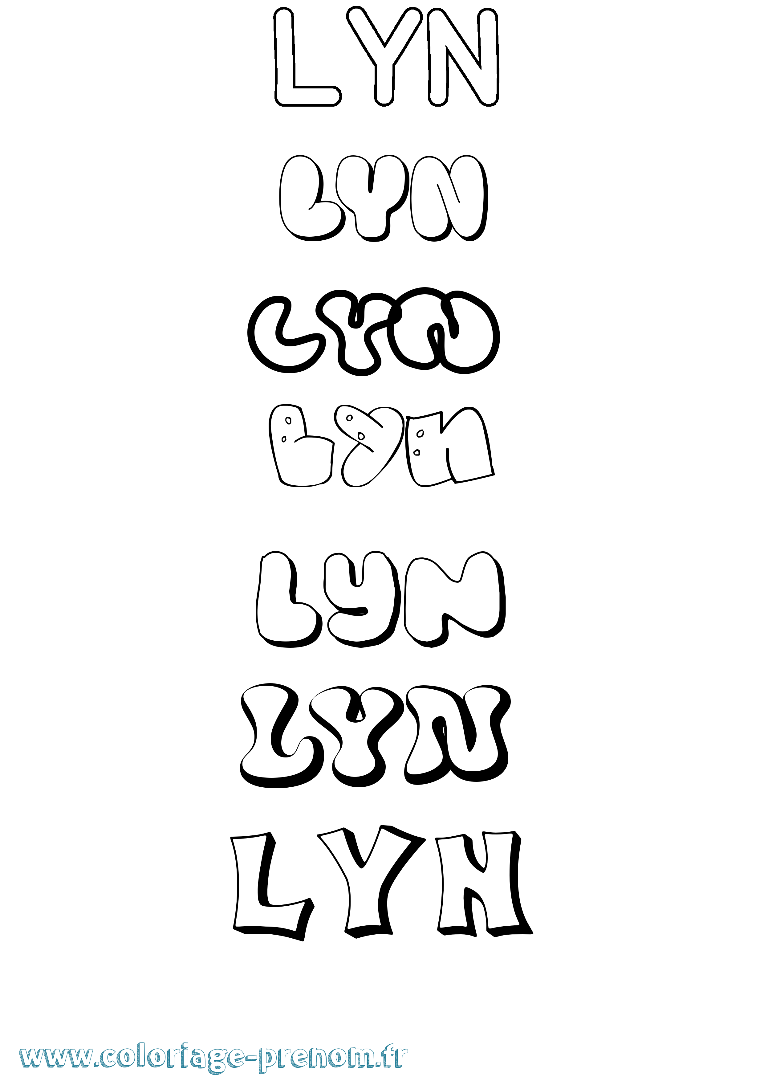 Coloriage Lyn Bubble Coloriage prénom Lyn Bubble