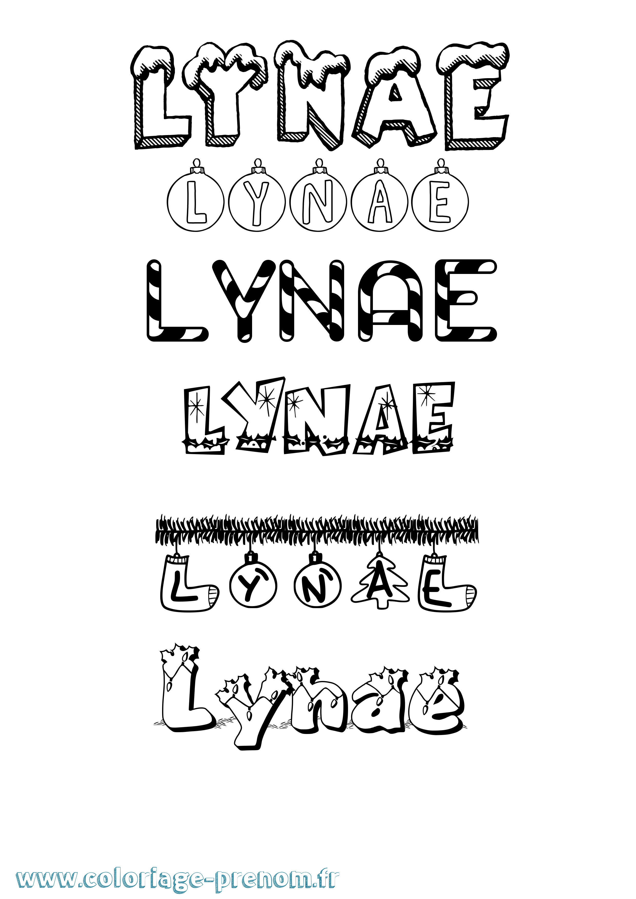 Coloriage Lynaé Noël Coloriage prénom Lynaé Noël