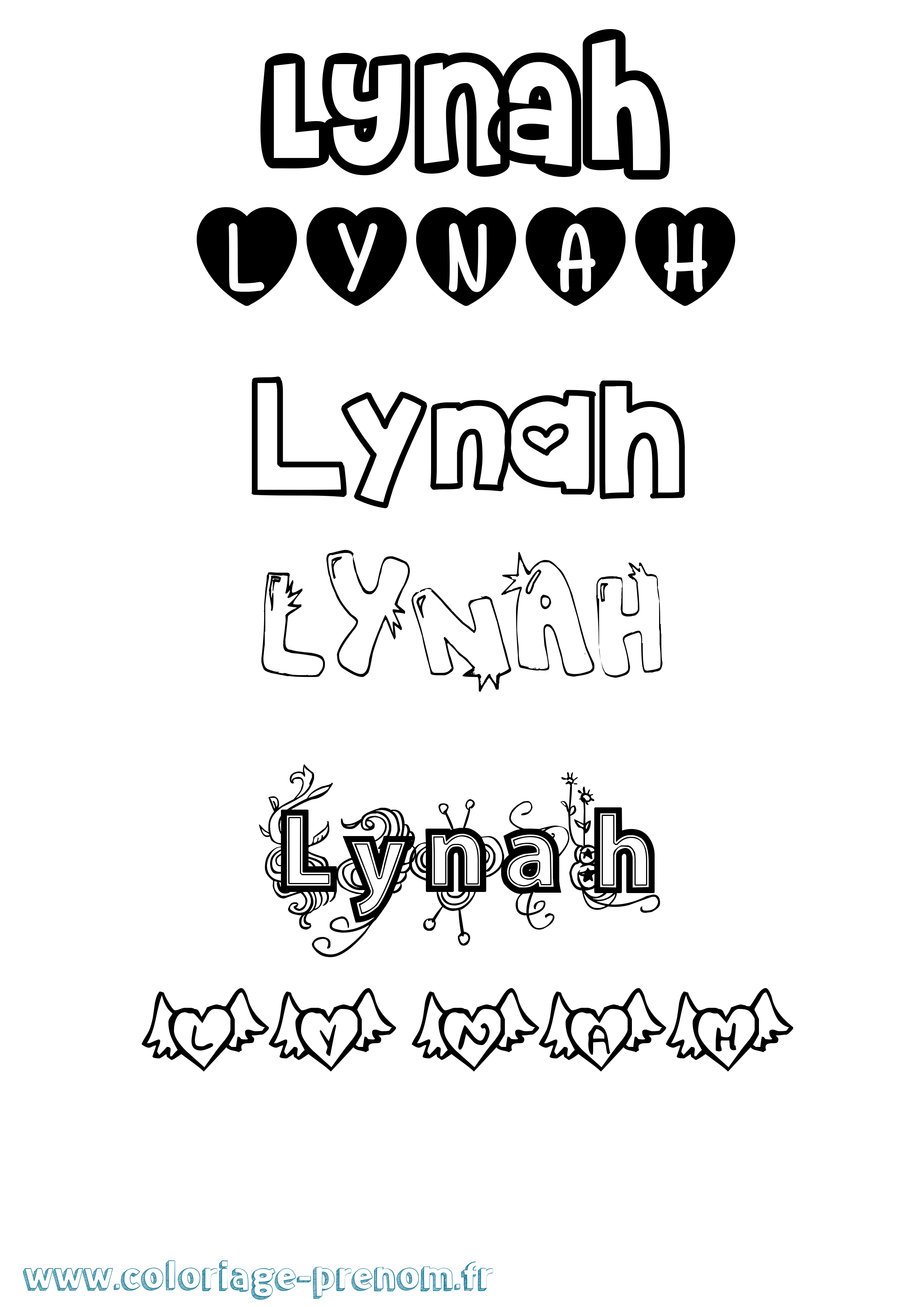 Coloriage Lynah Girly Coloriage prénom Lynah Girly
