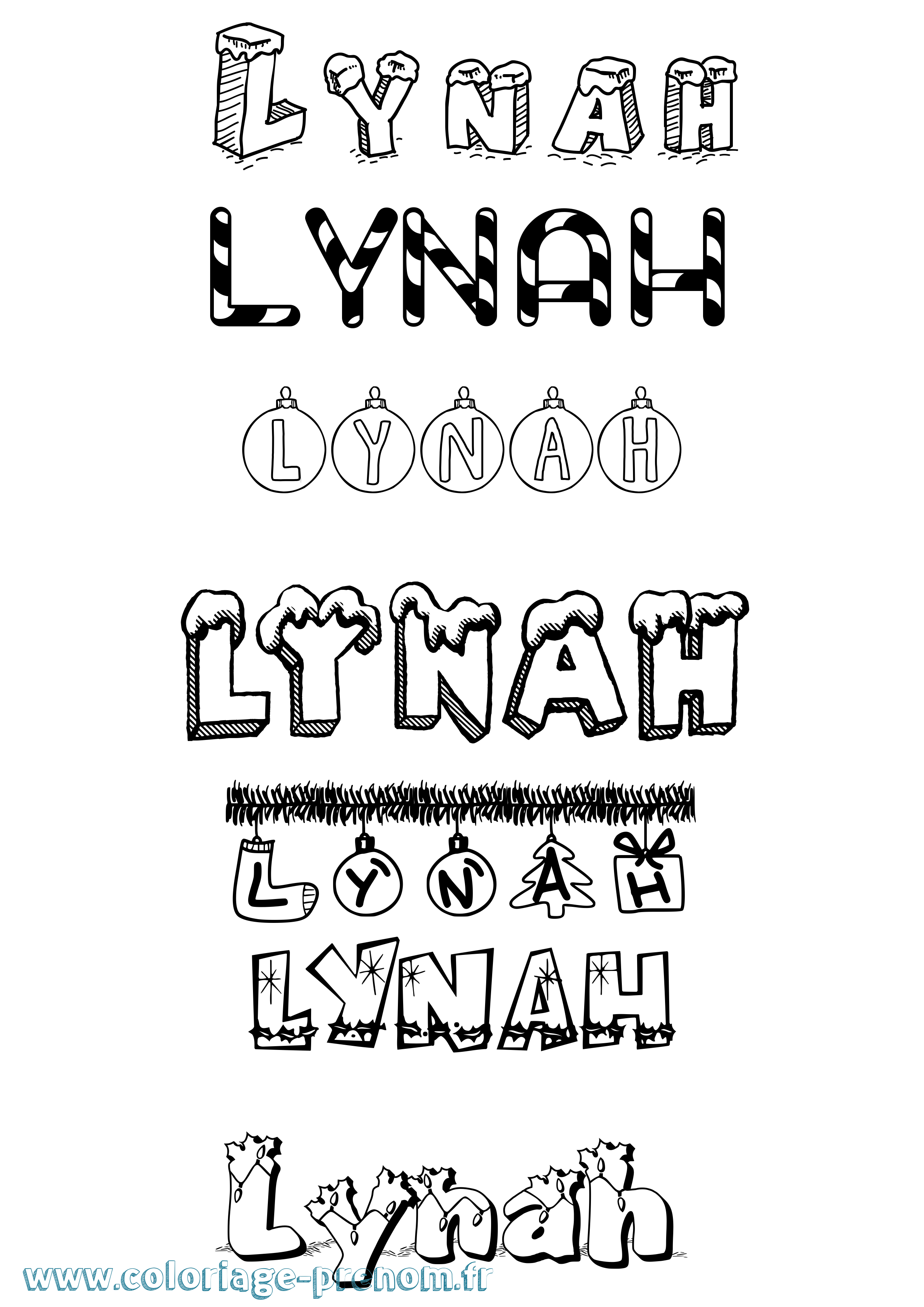 Coloriage Lynah Noël Coloriage prénom Lynah Noël