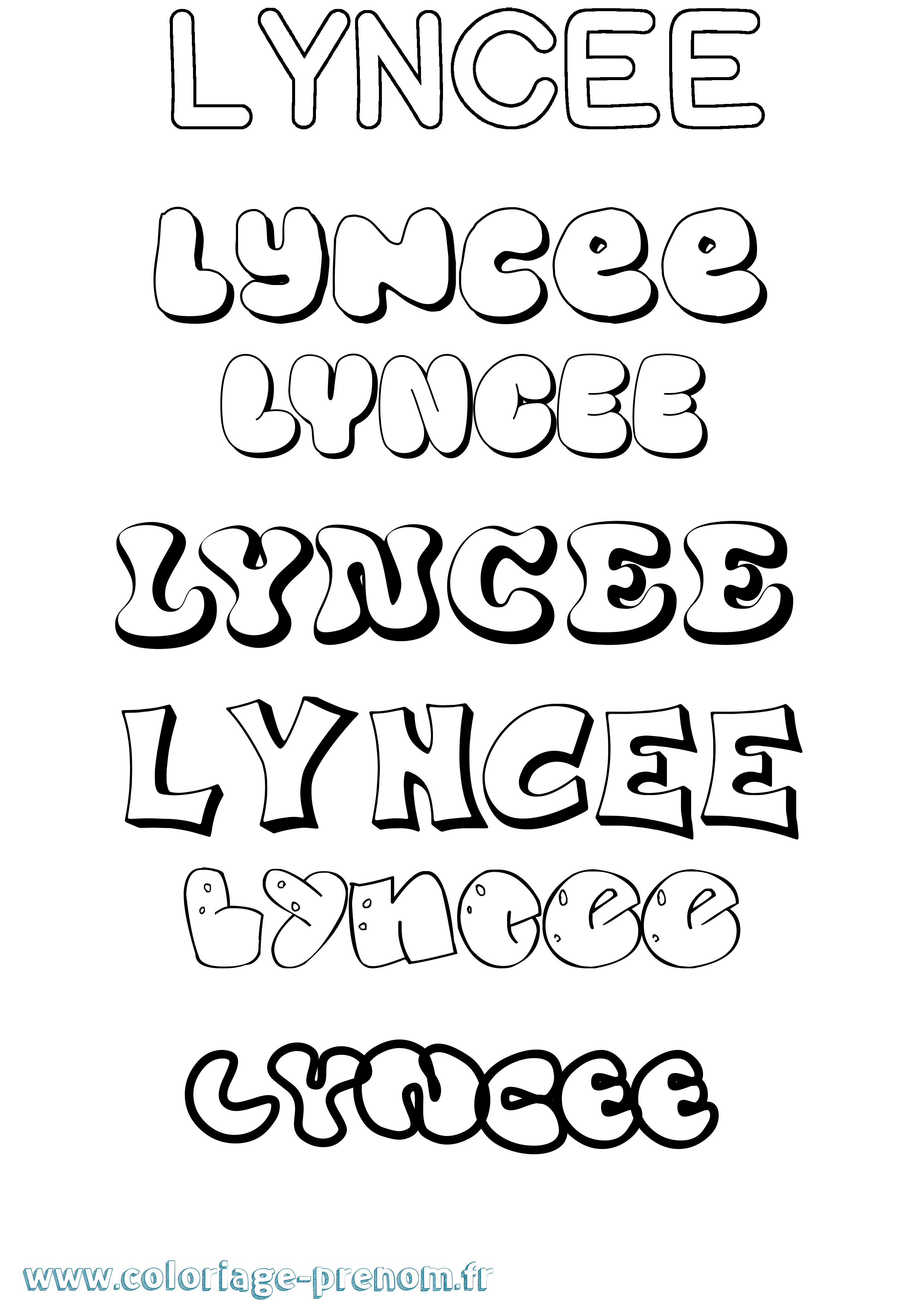 Coloriage Lyncee Bubble Coloriage prénom Lyncee Bubble